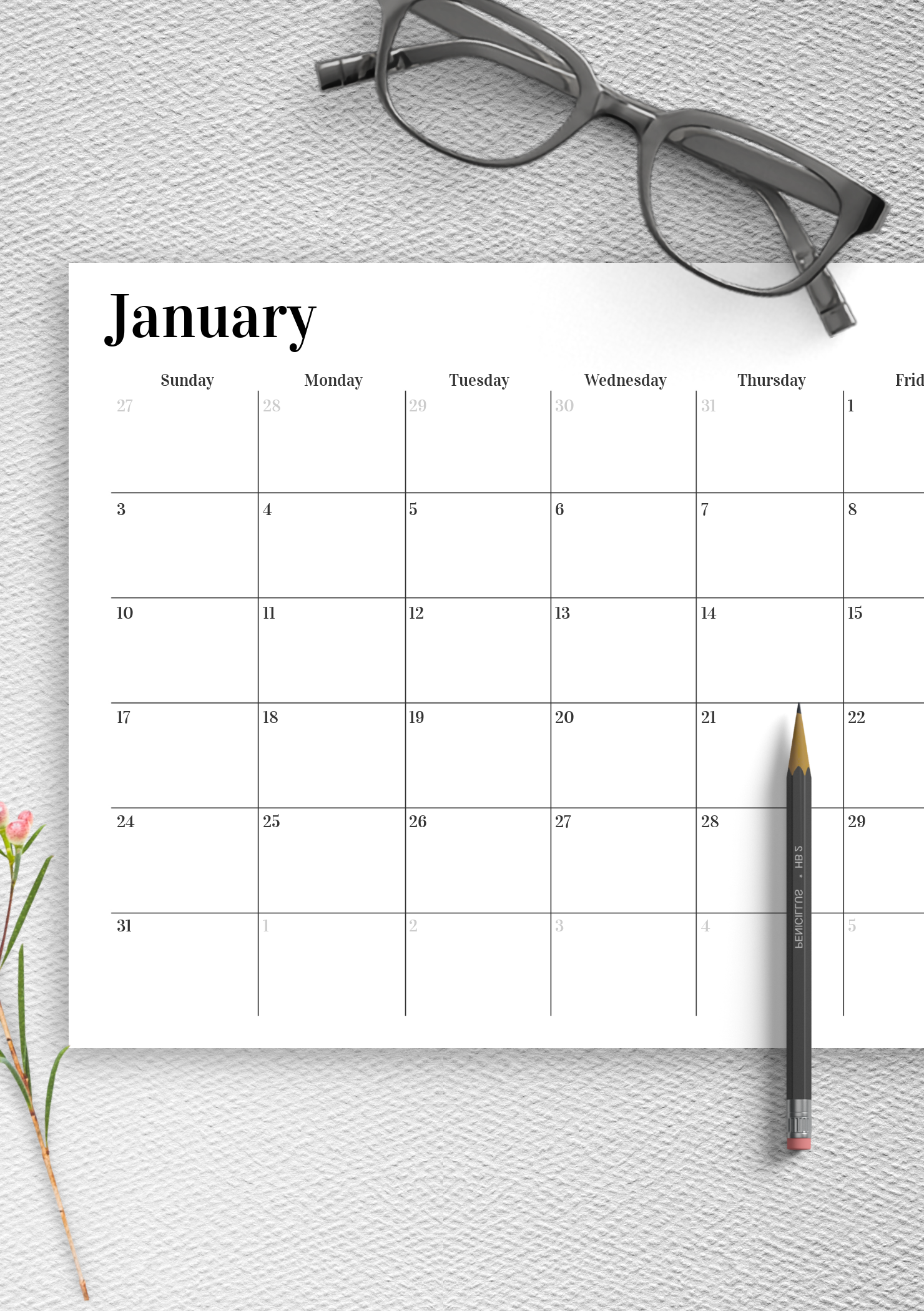 Download Printable Horizontal Monthly Calendar PDF Download Printable Horizontal Monthly Calendar PDF