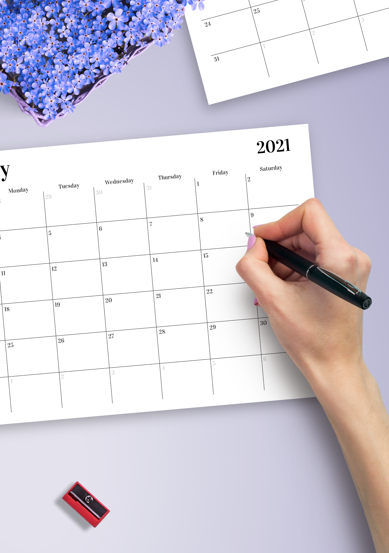 Printable Full Calendar Horizontal Lined Months Desk Amp Etsy Riset