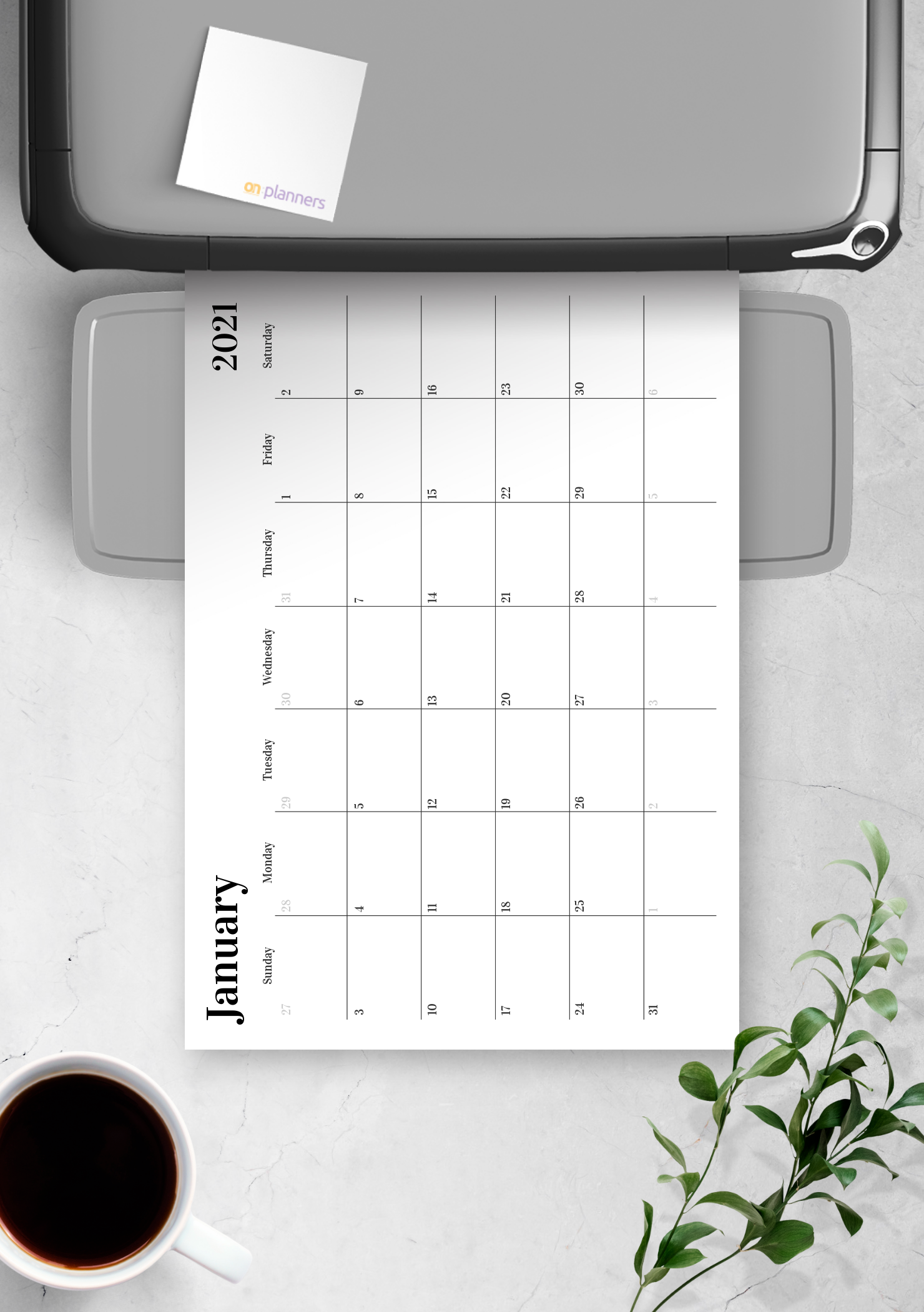 Download Printable Horizontal Monthly Calendar PDF