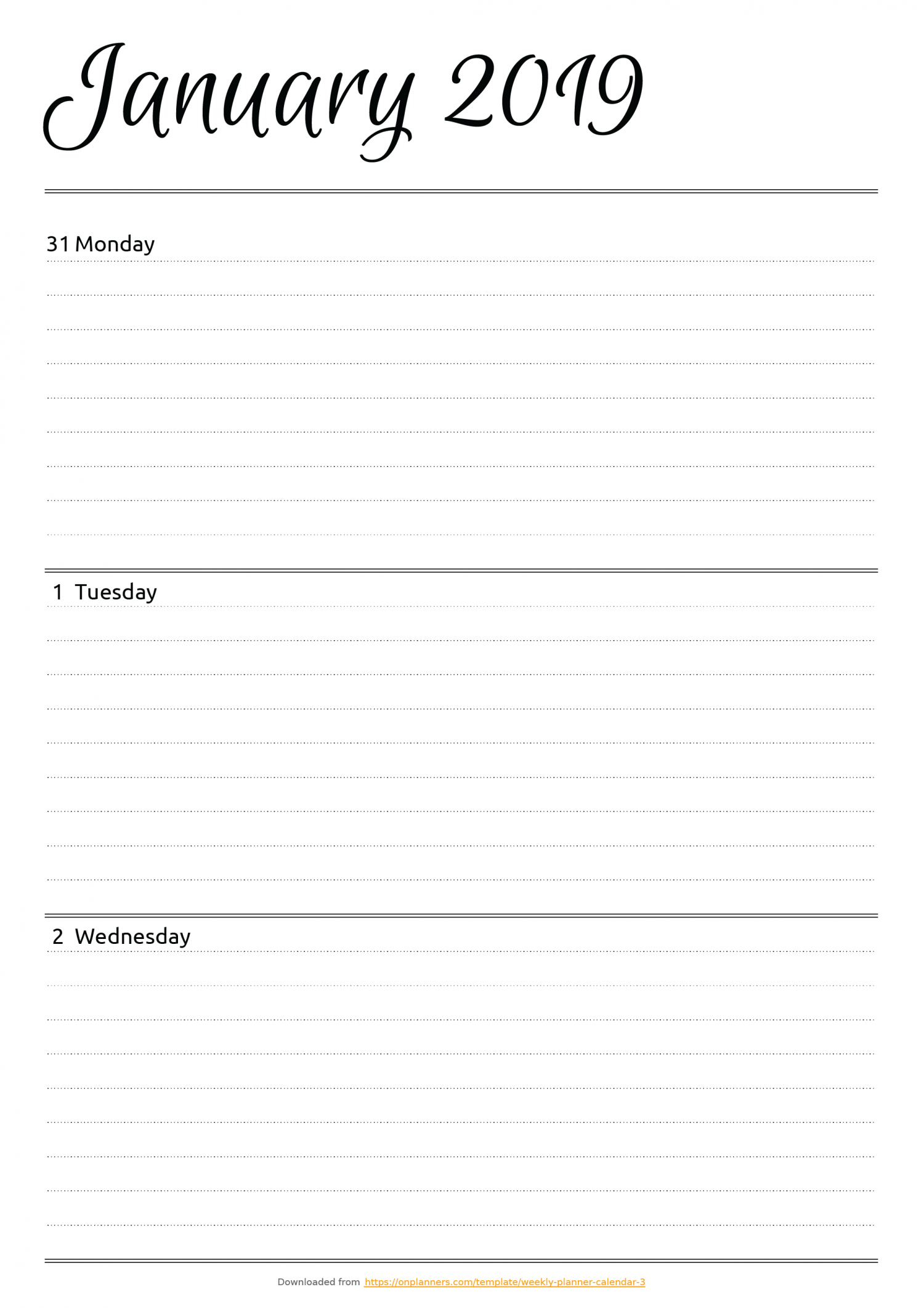 Horizontal Weekly Planner Printable 1117