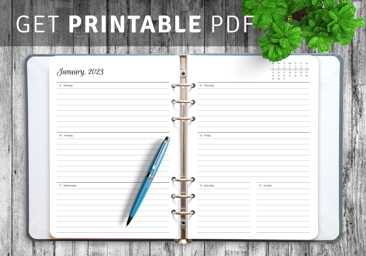 Download Printable Horizontal weekly planner PDF