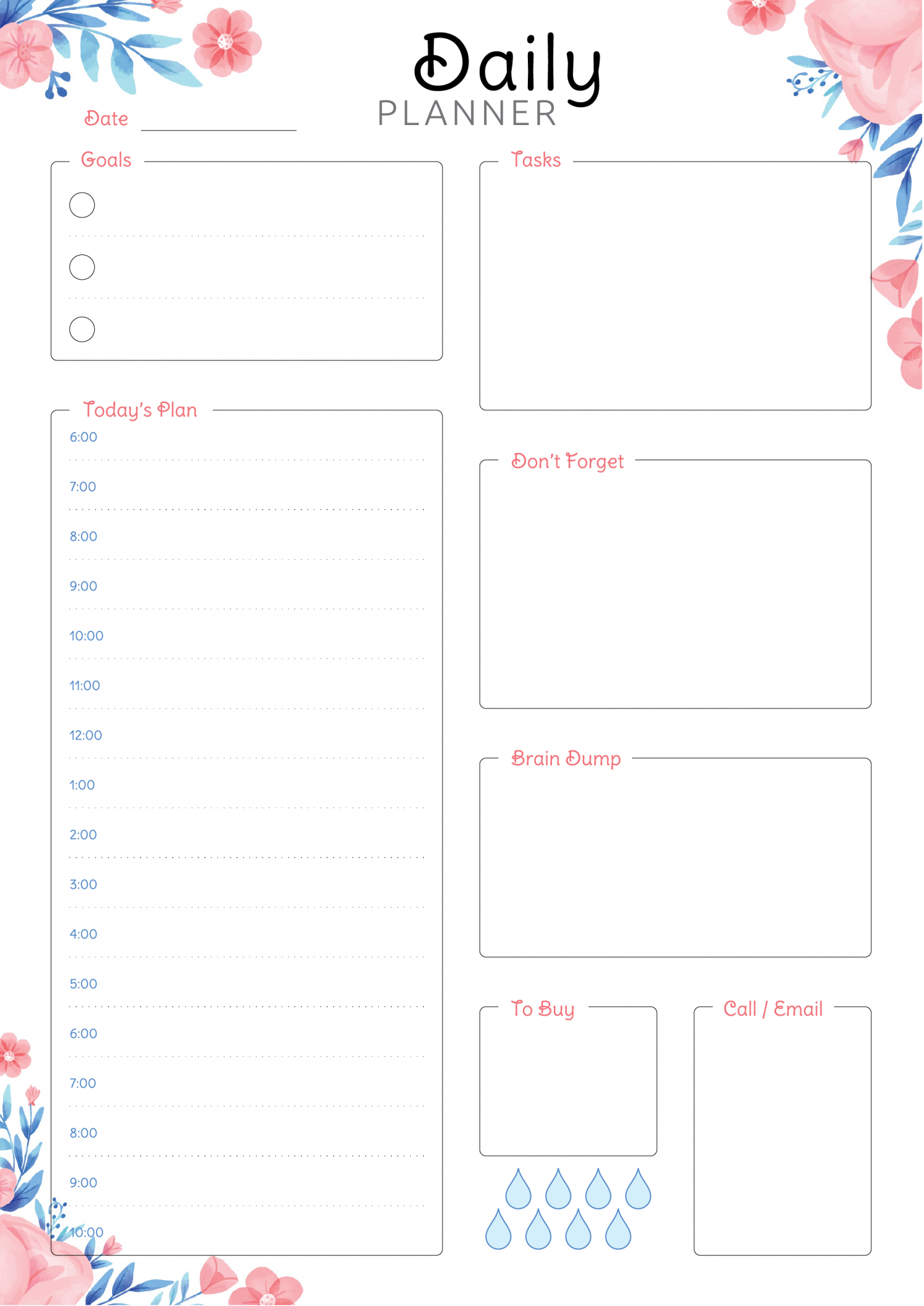 free printable hourly planner with daily tasks goals pdf download