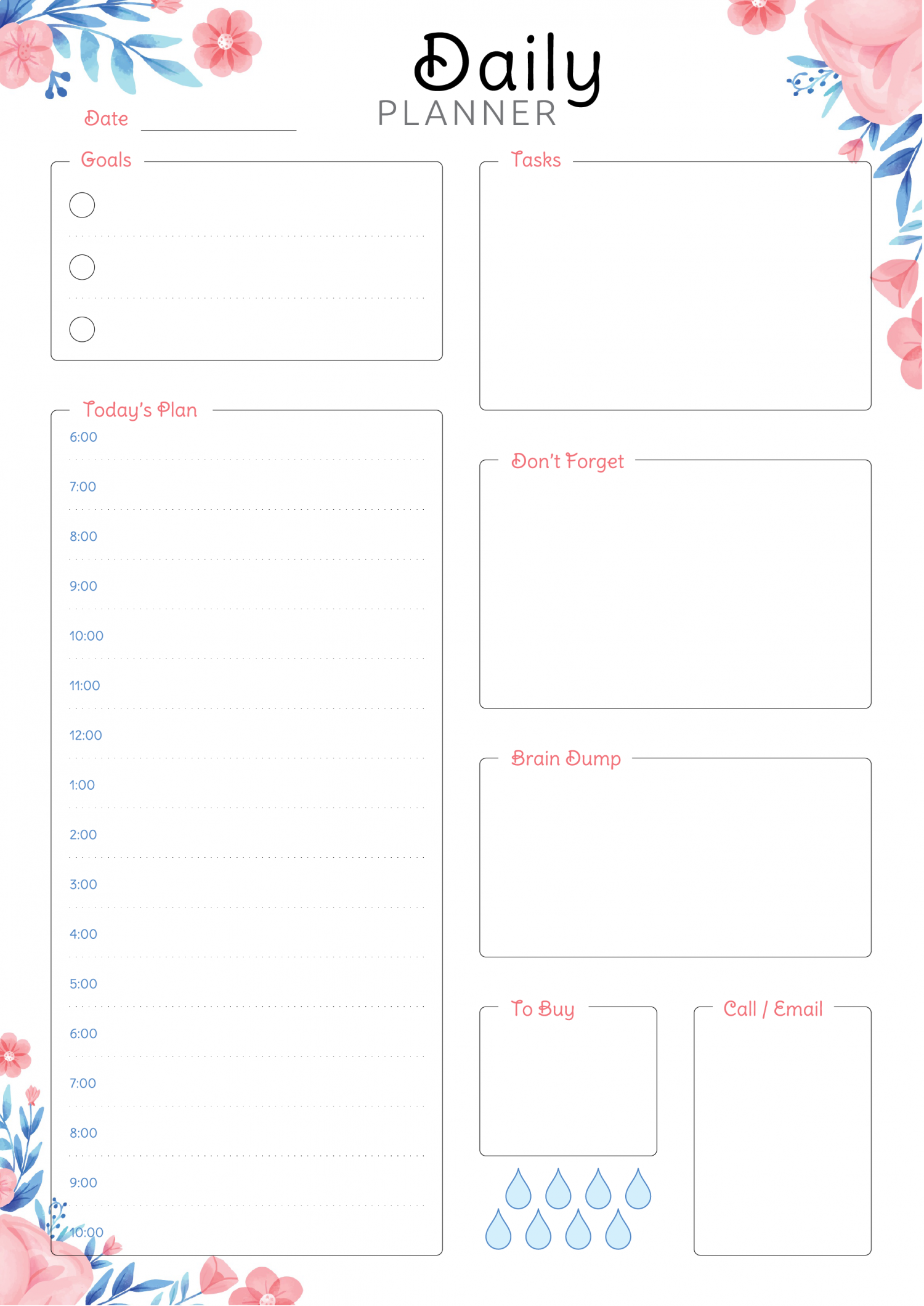 Free Printable Hourly Planner With Daily Tasks Goals PDF Download