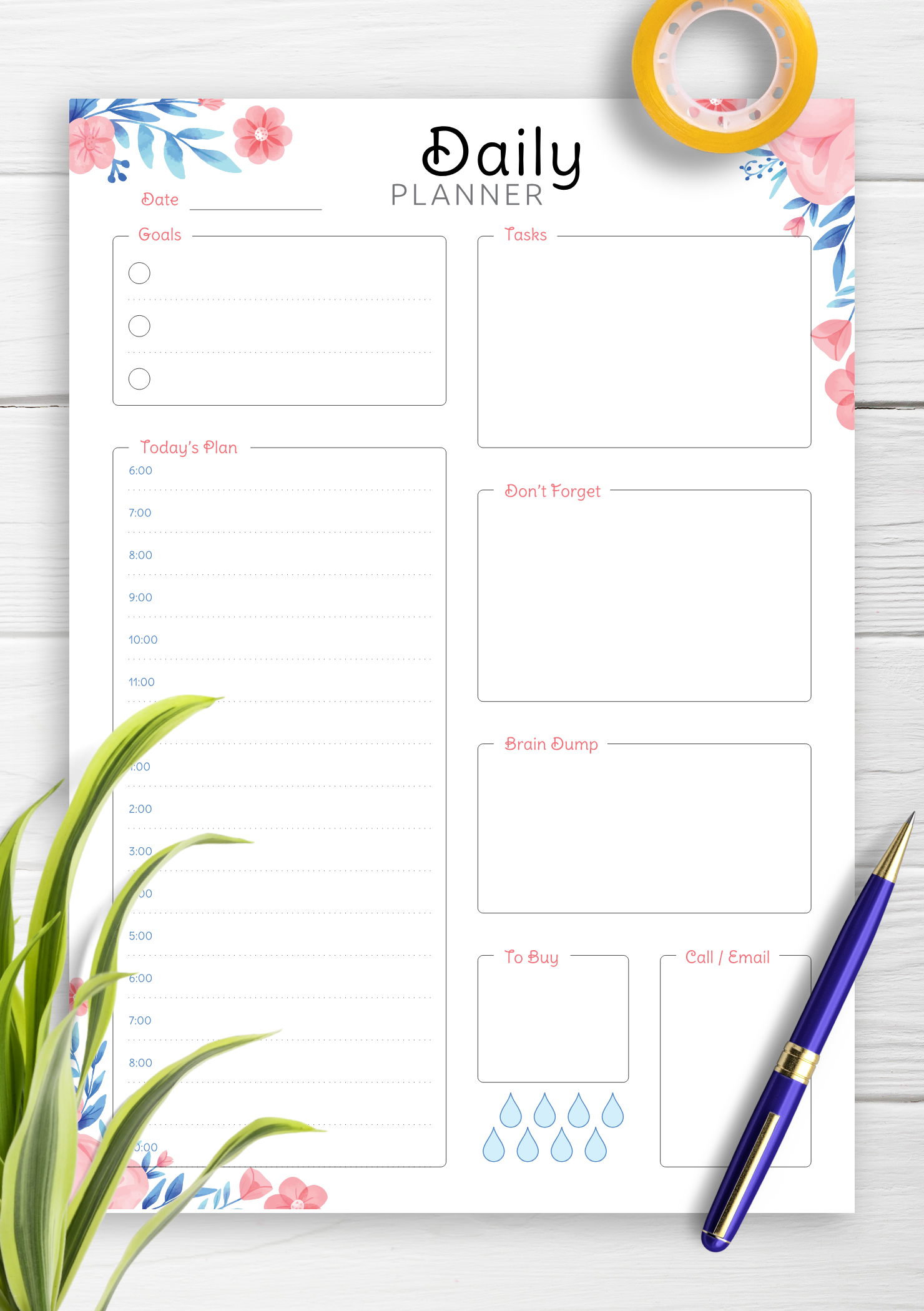 Download Printable Hourly Planner With Daily Tasks Goals PDF