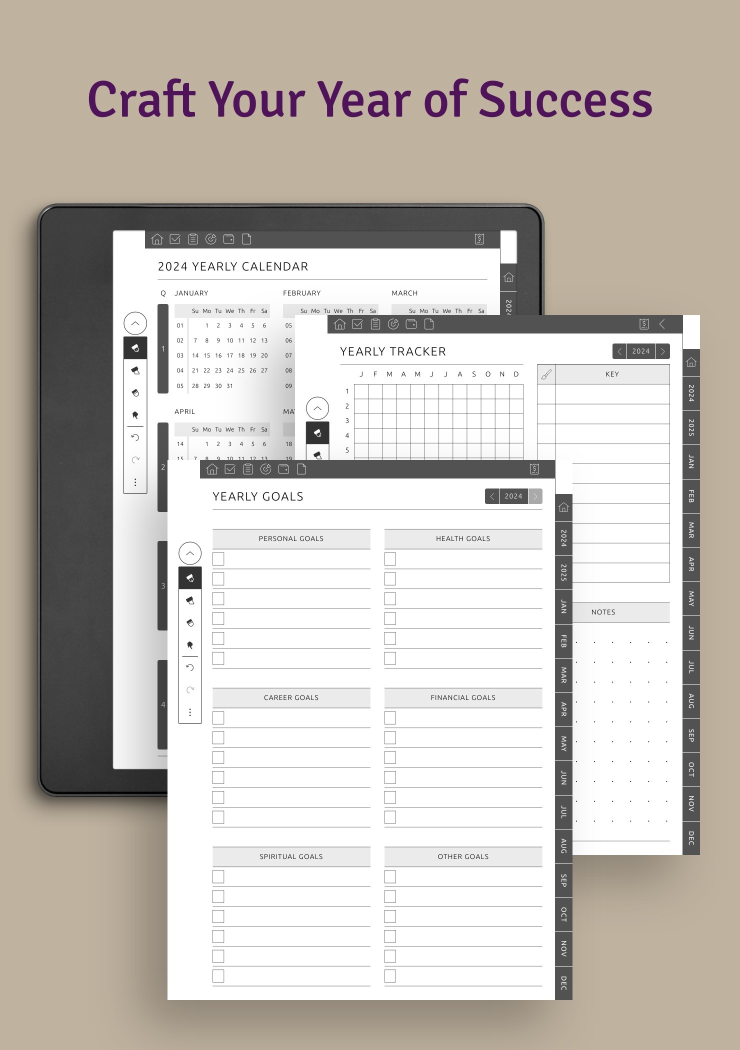 yearly pages and templates