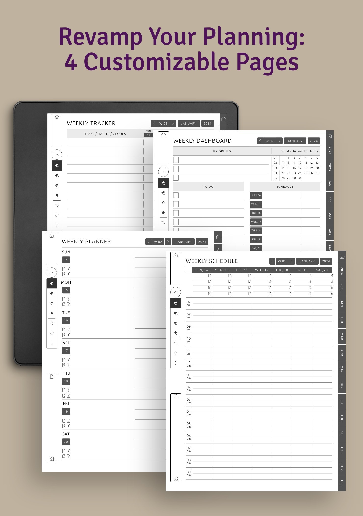 4 Customizable Weekly Pages 