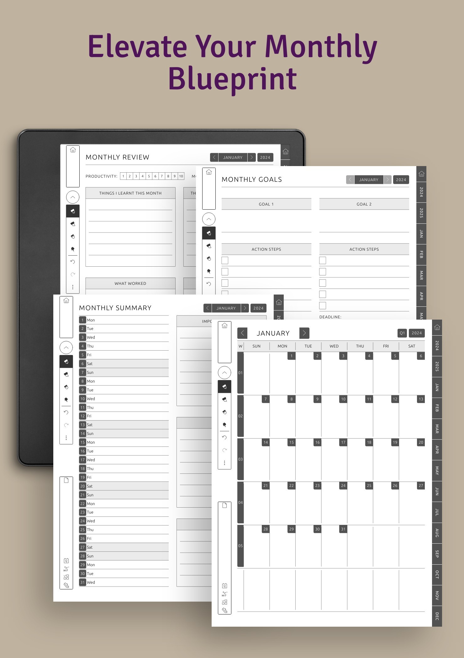 Monthly planning enhancing templates