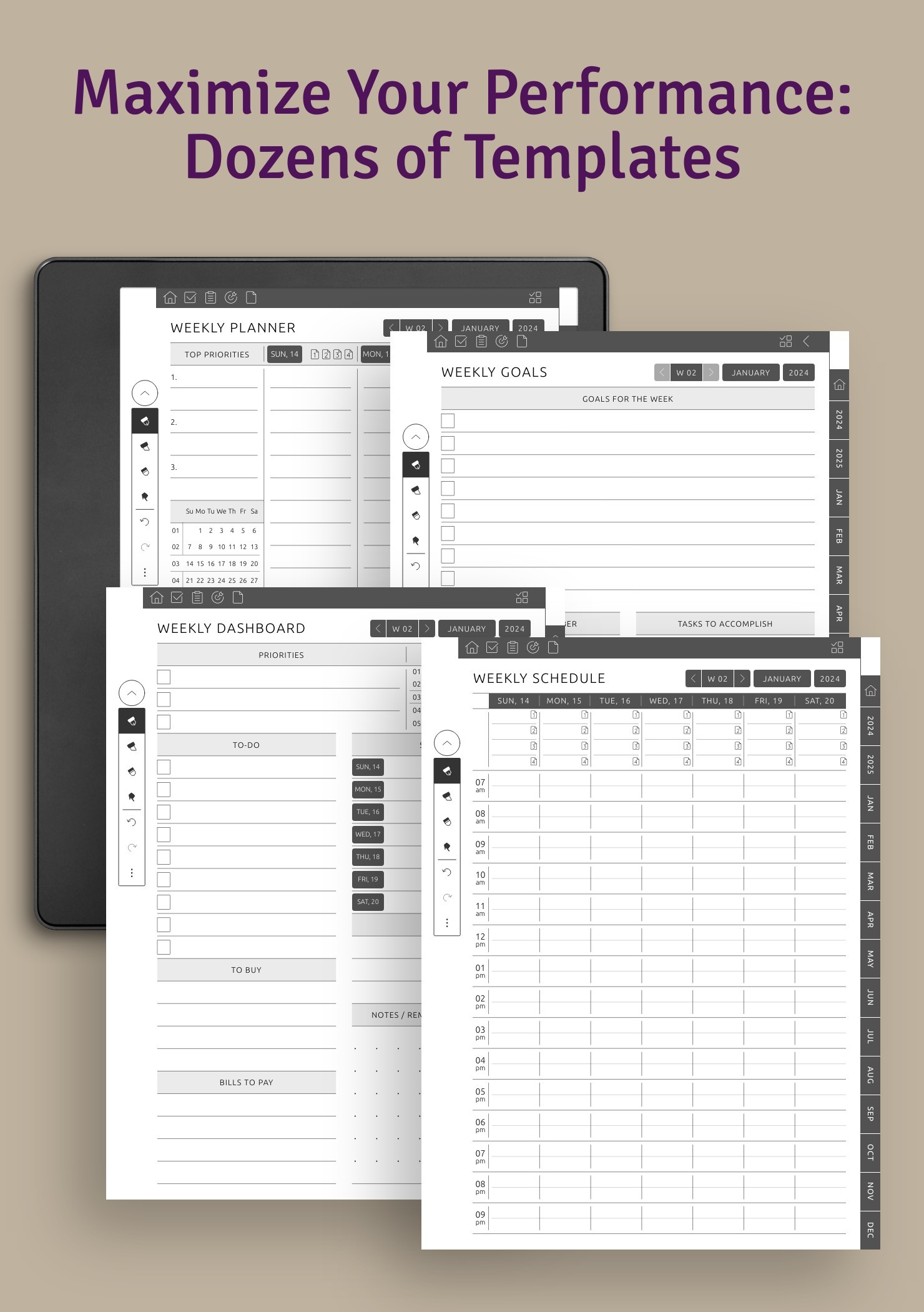4 Weekly Pages & Dozens of Templates
