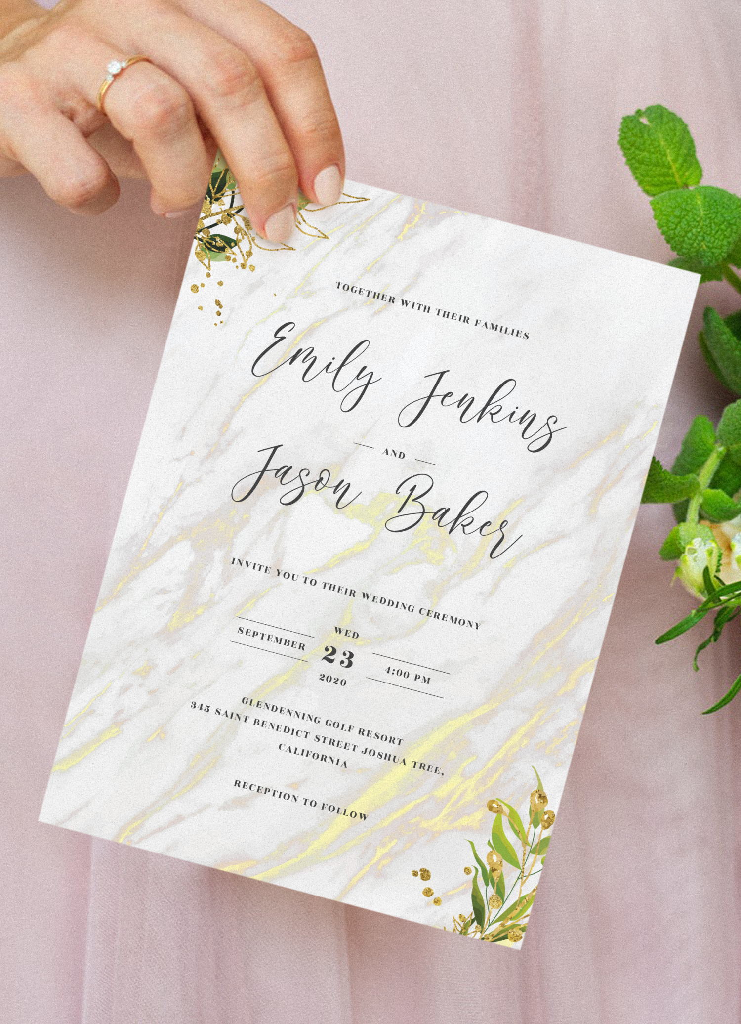 Download Printable Marble Elegant Wedding Invitation Suite PDF