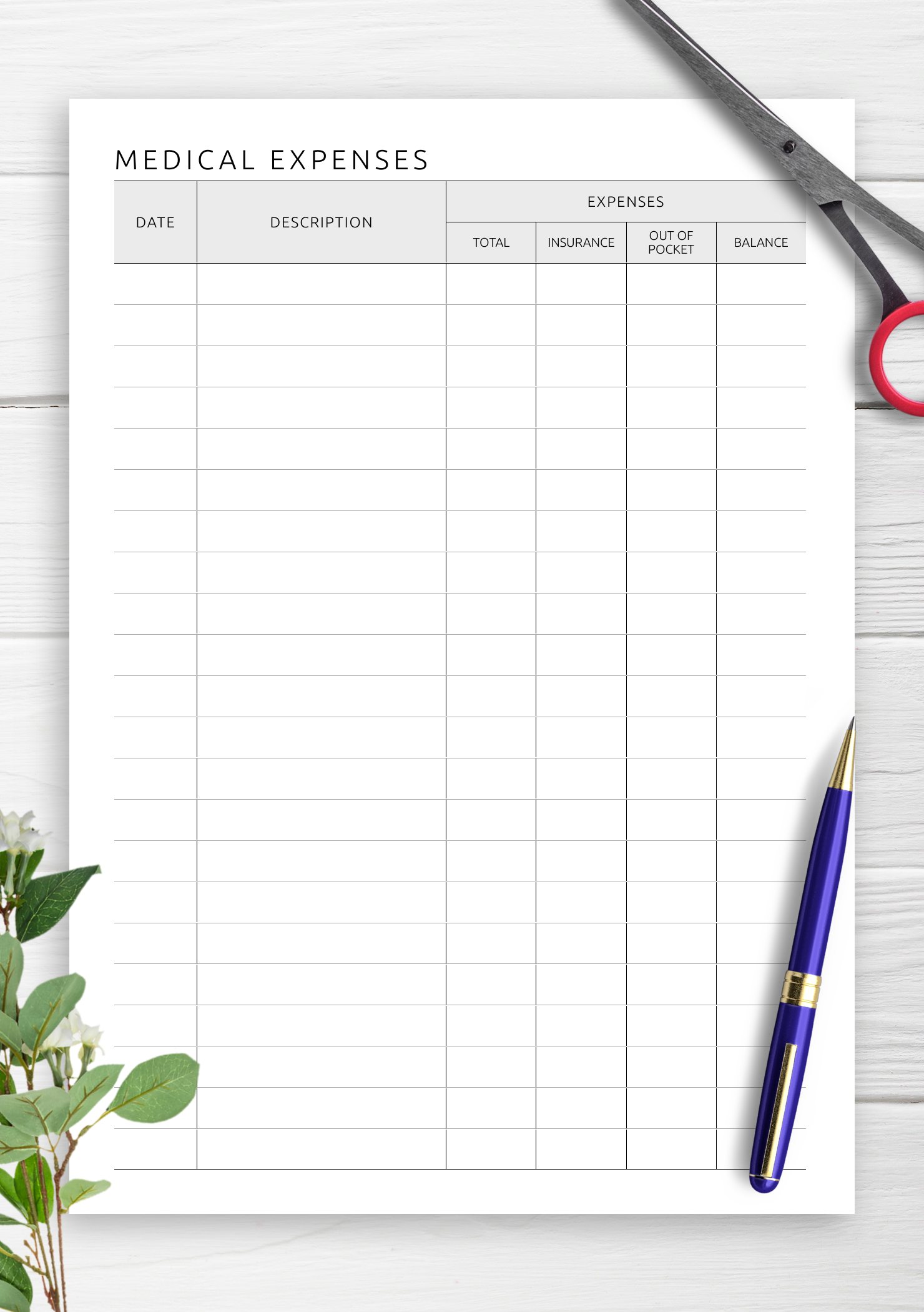 Download Printable Medical Expenses Log Template PDF