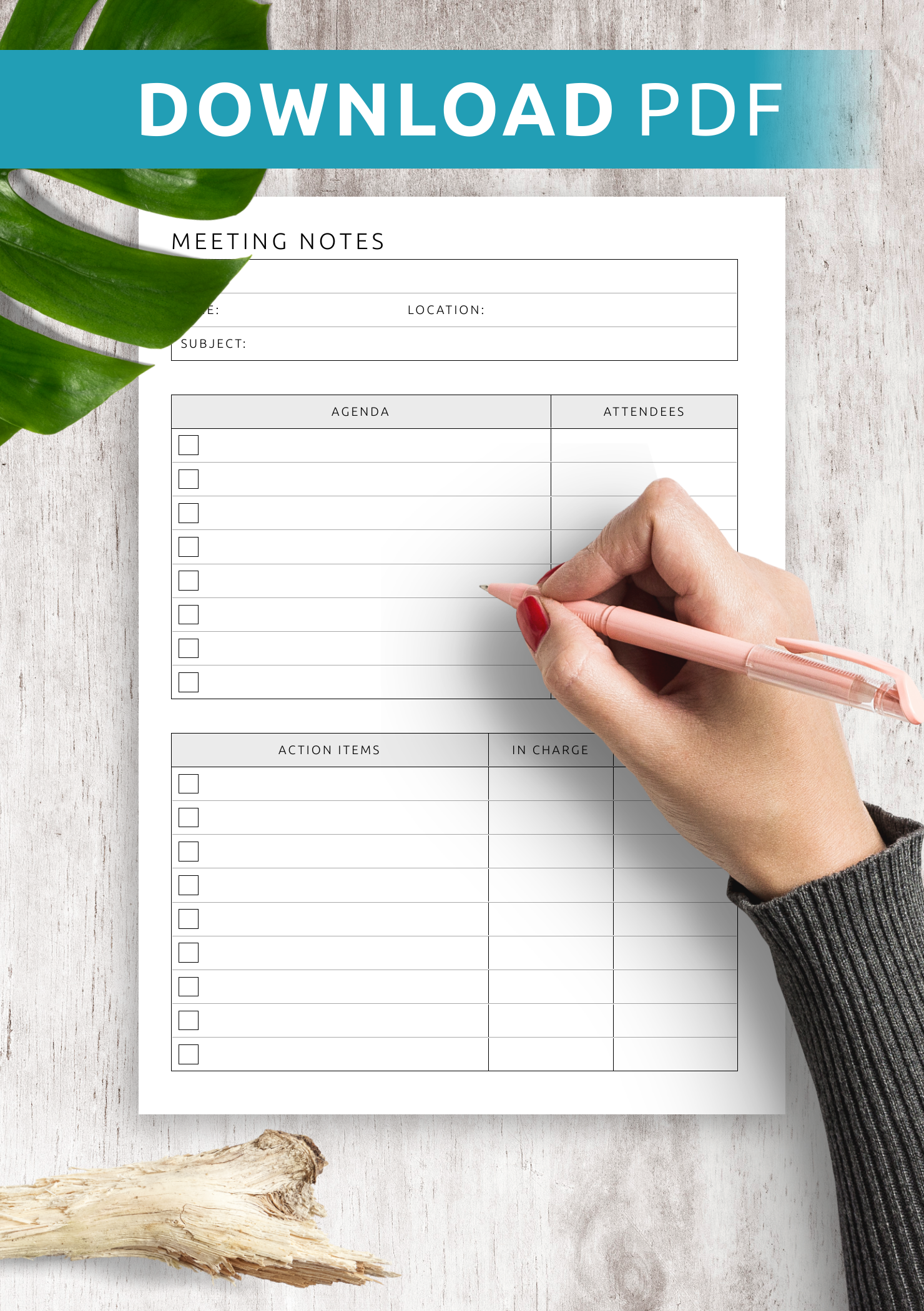 Download Printable Meeting Notes Template PDF