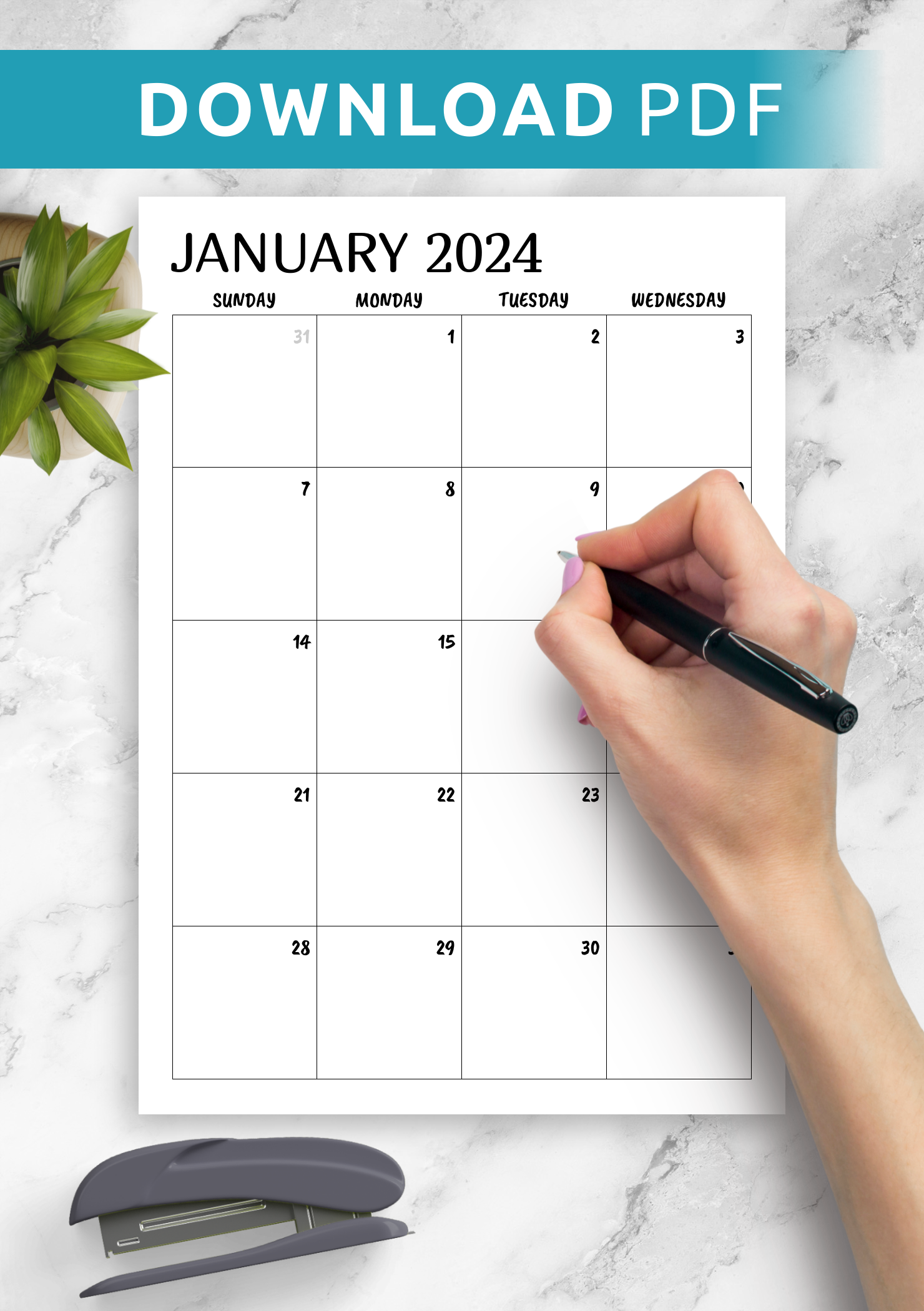 Download Printable Minimal Monthly Calendar PDF