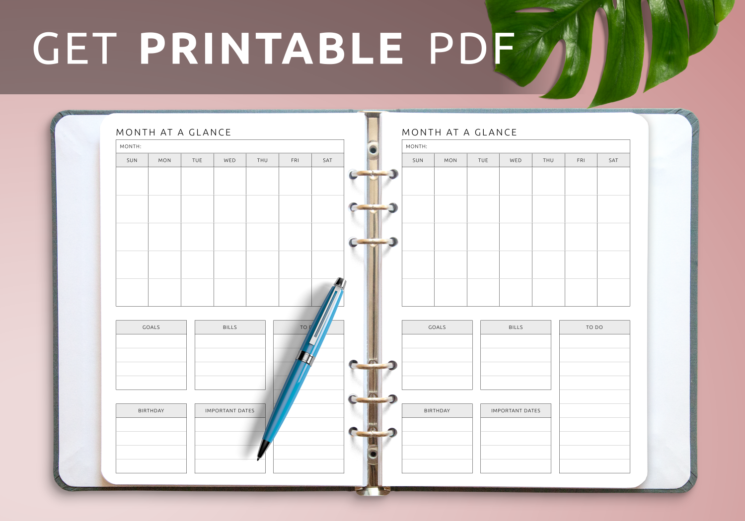 Download Printable Month at a Glance Template PDF