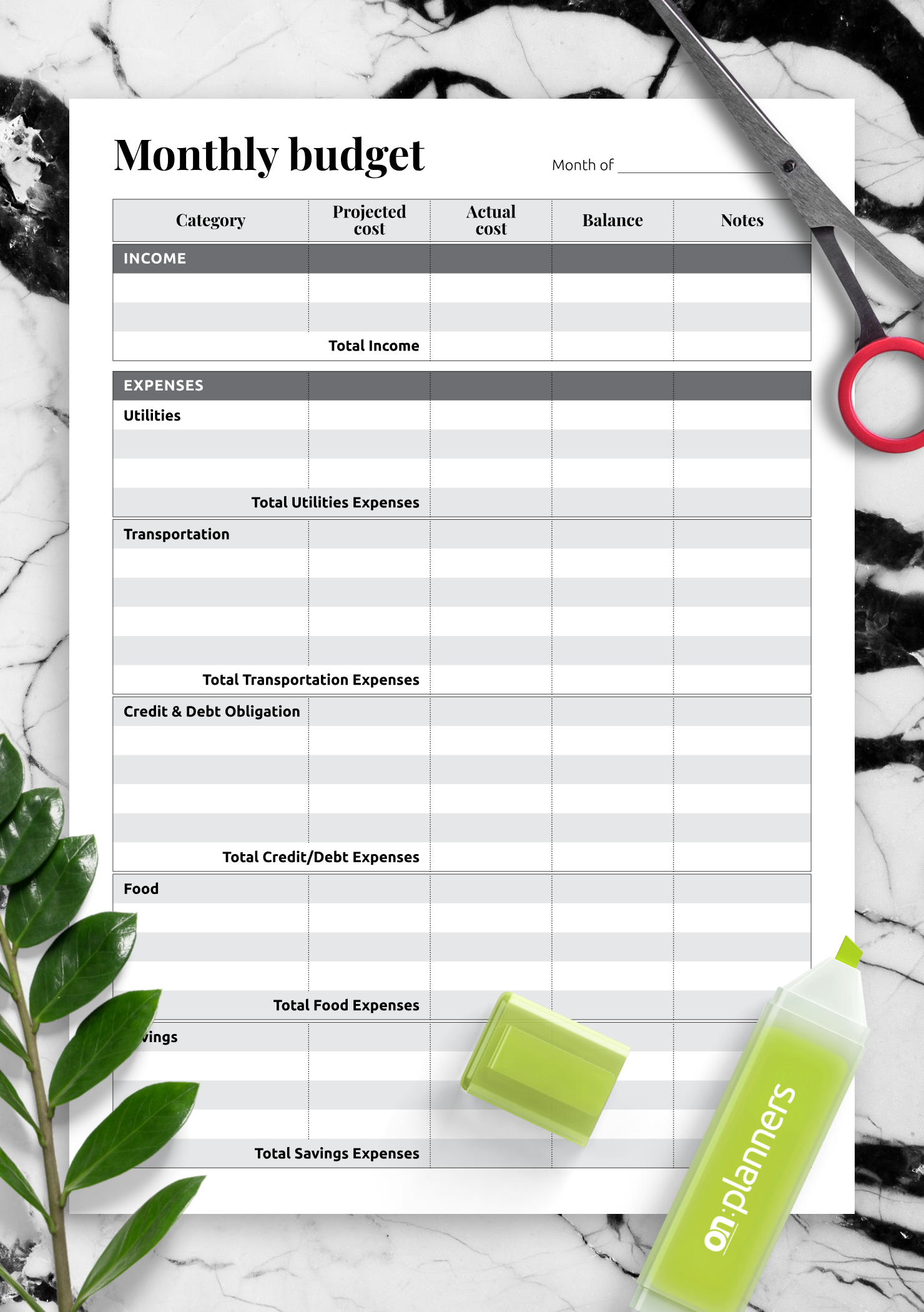 monthly expenses template