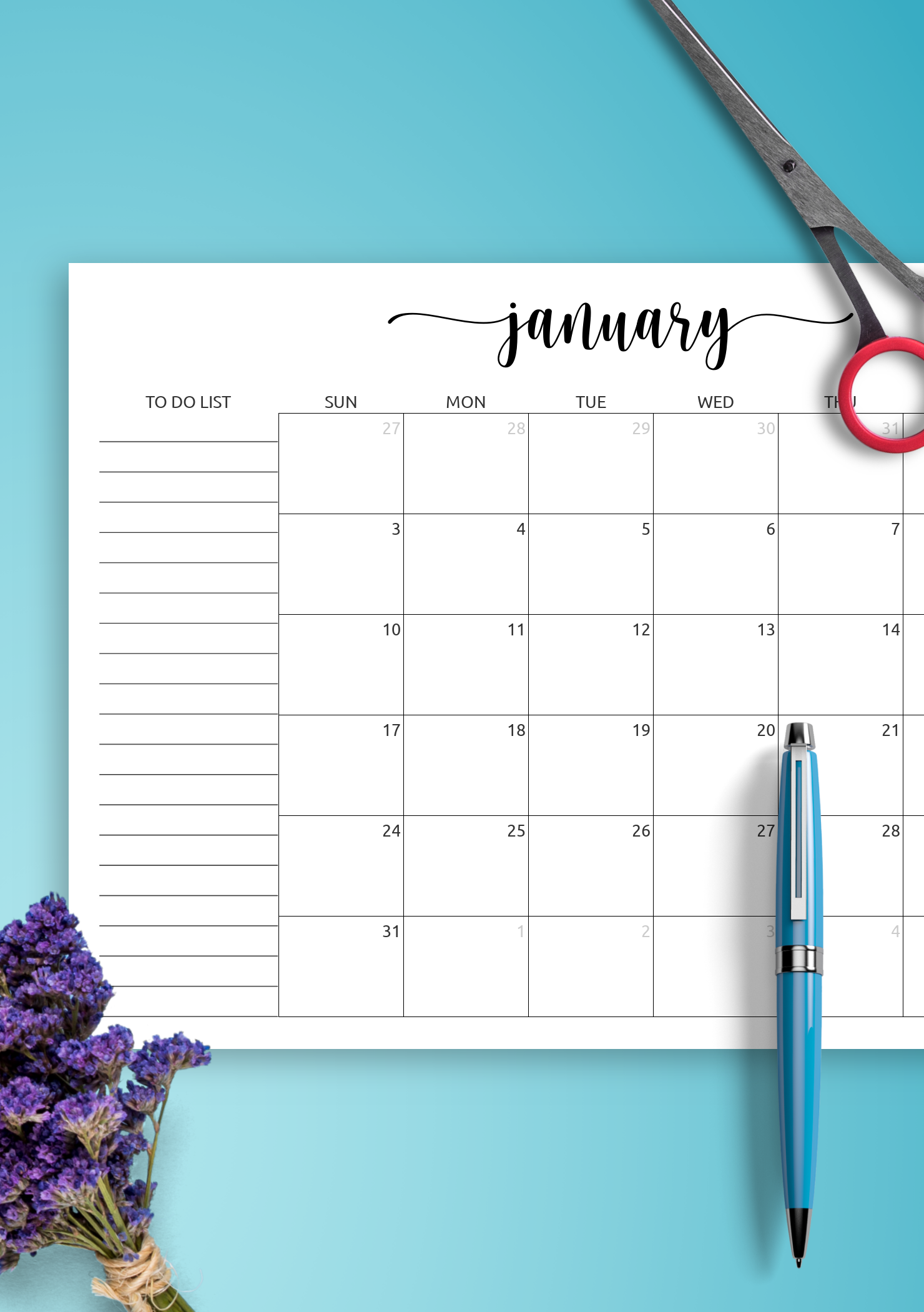 Printable Monthly Calendar To Do List