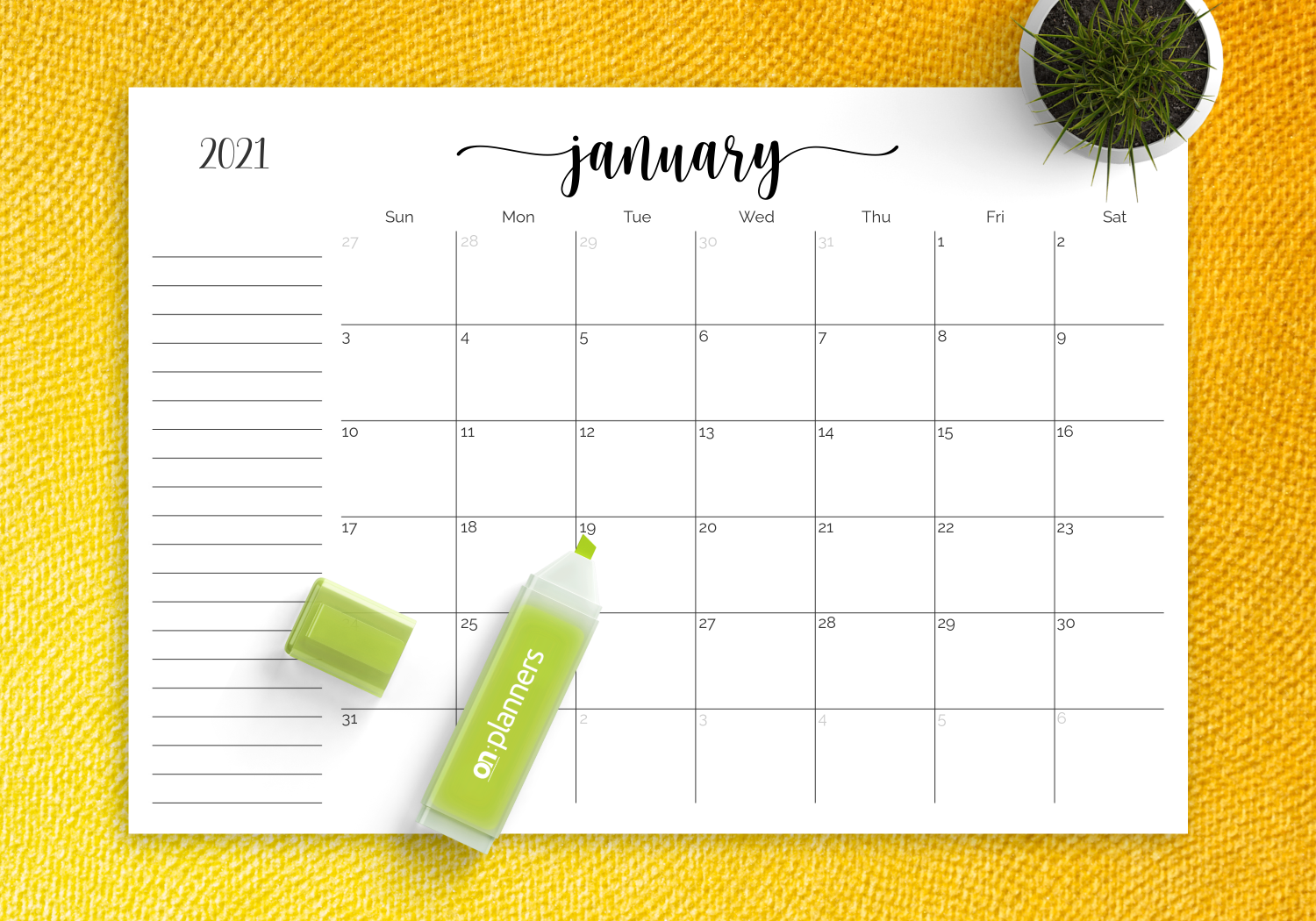 Monthly Calendar Template With Note Section