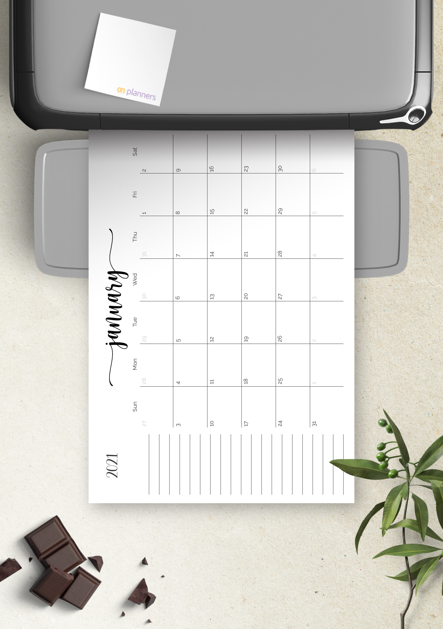 Download Printable Monthly Calendar with Notes Section PDF