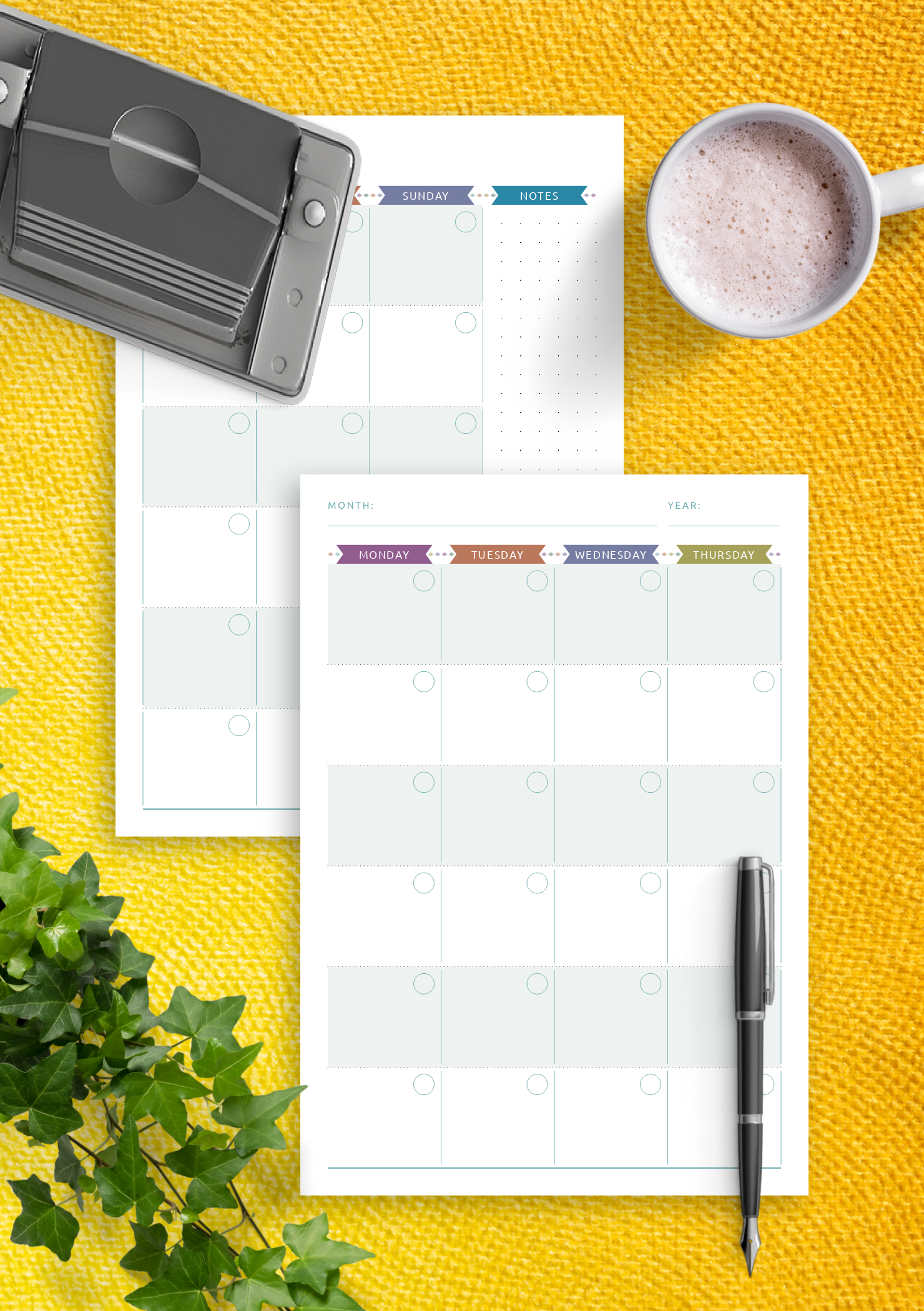 Download Printable Monthly Calendar Planner Undated Casual Style PDF