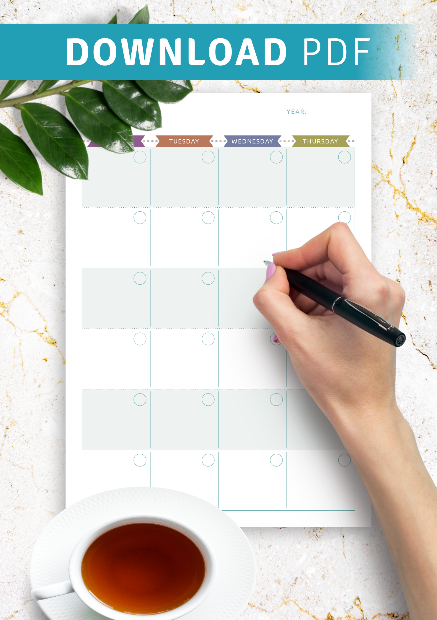 download printable monthly calendar planner undated casual style pdf