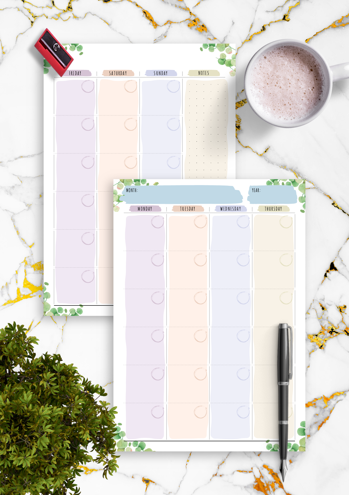 download printable monthly calendar planner undated floral style pdf