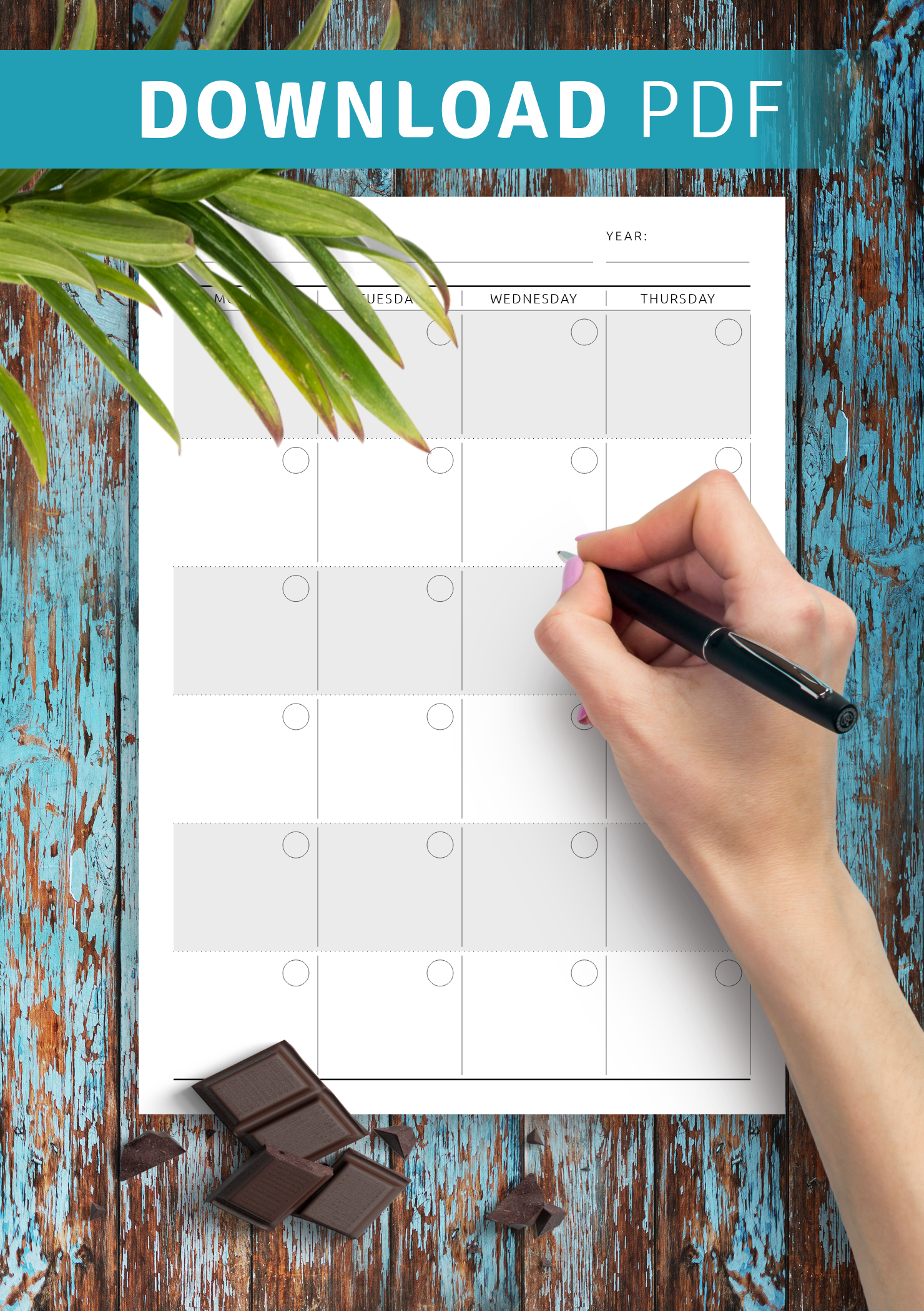 Download Printable Monthly Calendar Planner Undated Original Style PDF