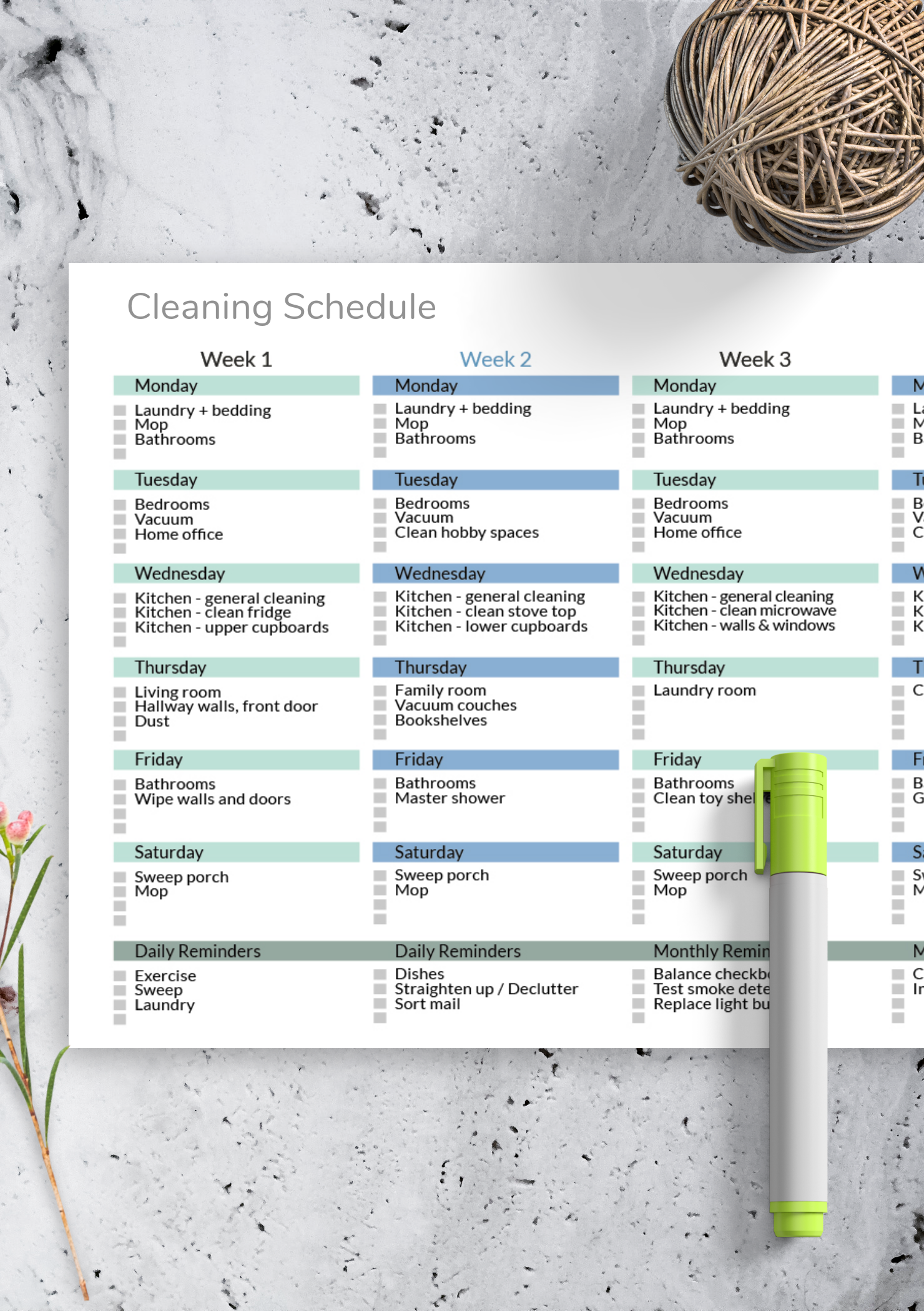 Download Printable Monthly Cleaning Schedule Checklist PDF