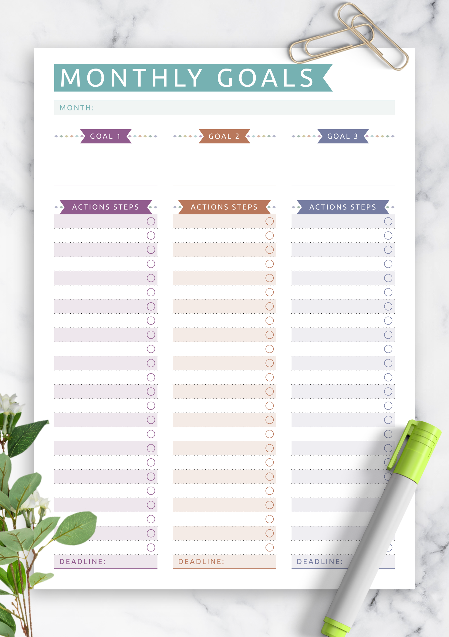 Monthly Goals Template Word