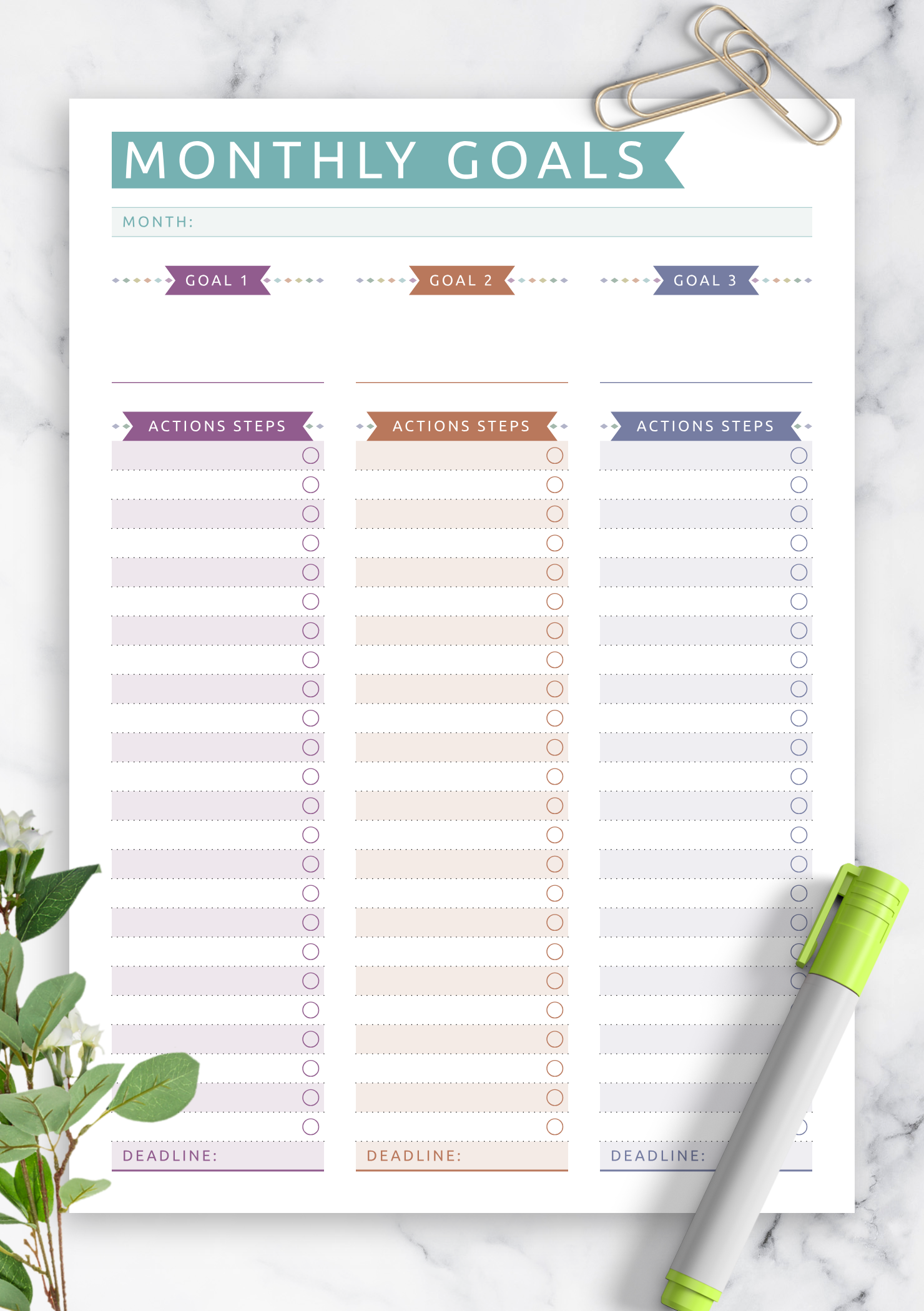 Monthly Goals Template HQ Printable Documents