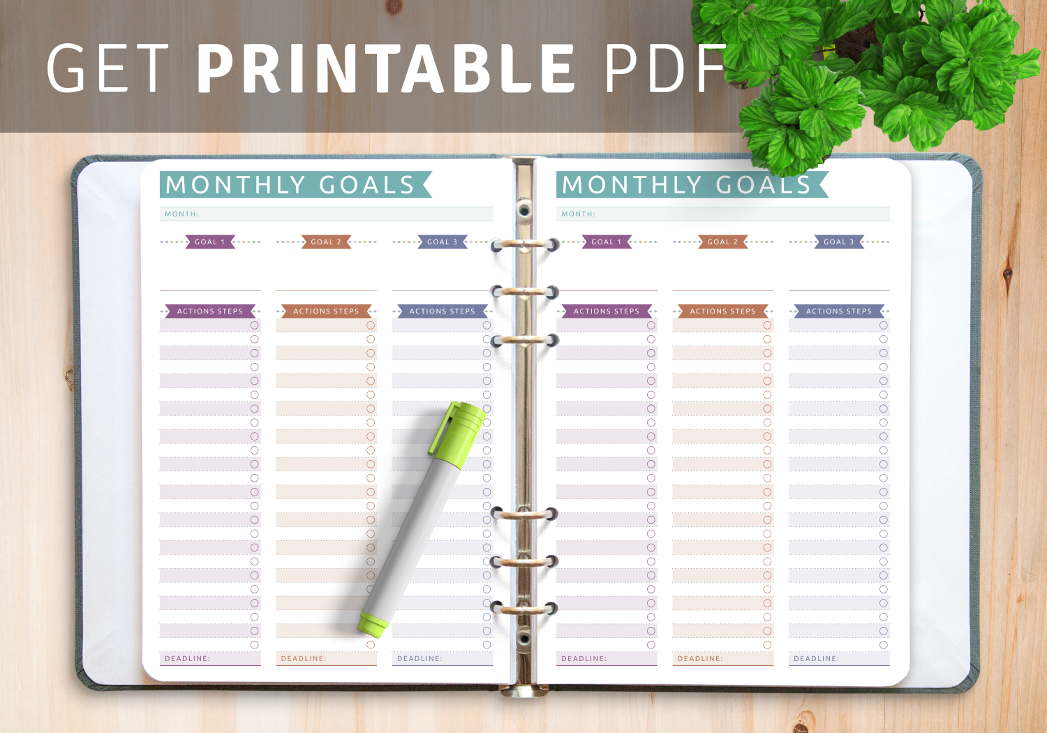 Download Printable Monthly Goals With Action Steps Casual Style Pdf