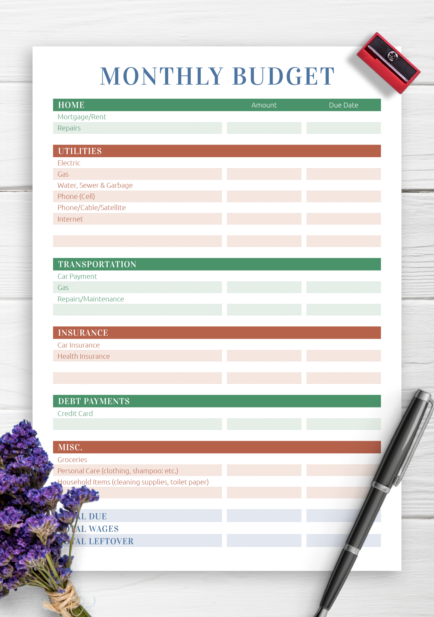 Simple Monthly Budget Template Digital Download Monthly Budget Images 