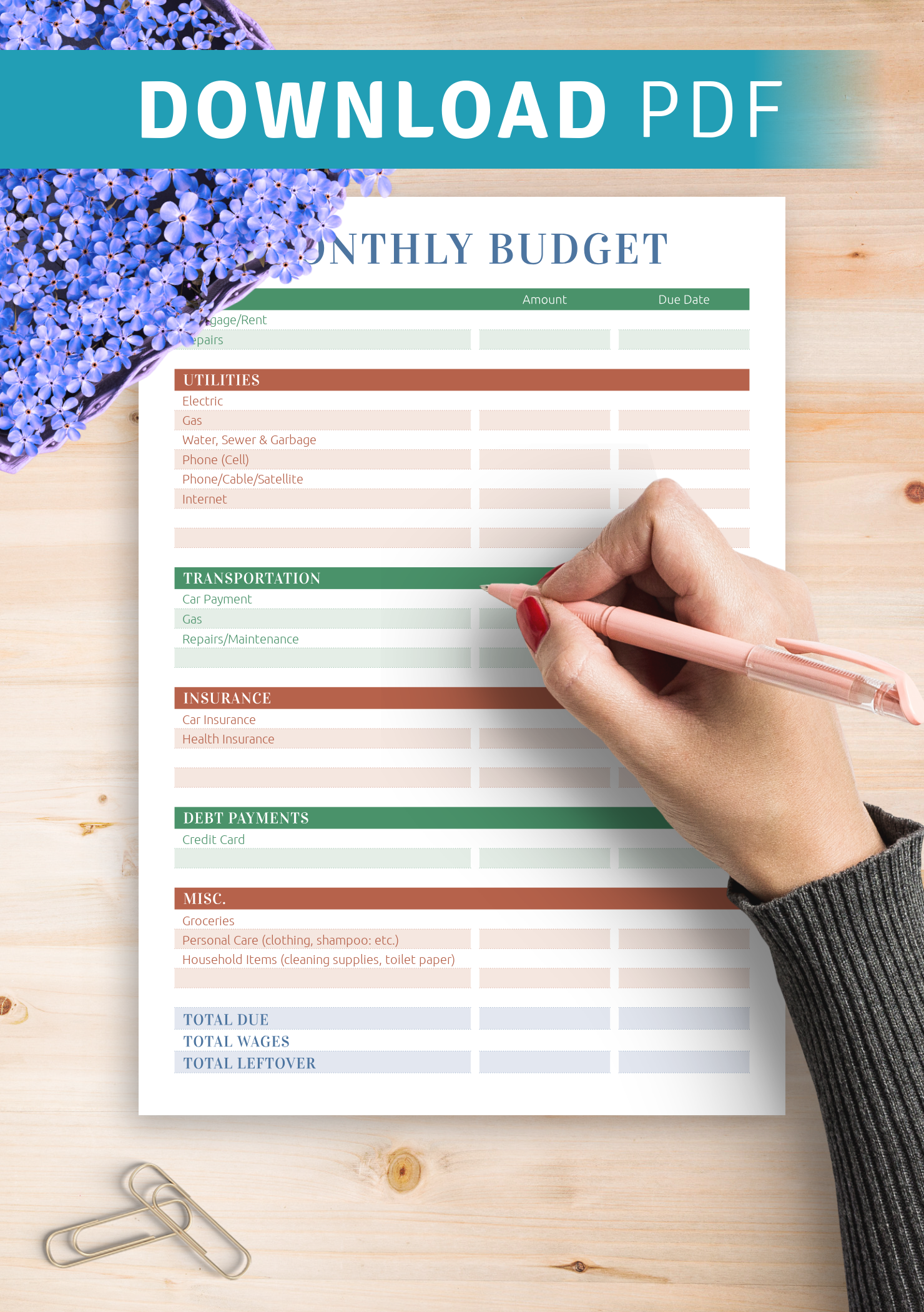 monthly household budget examples