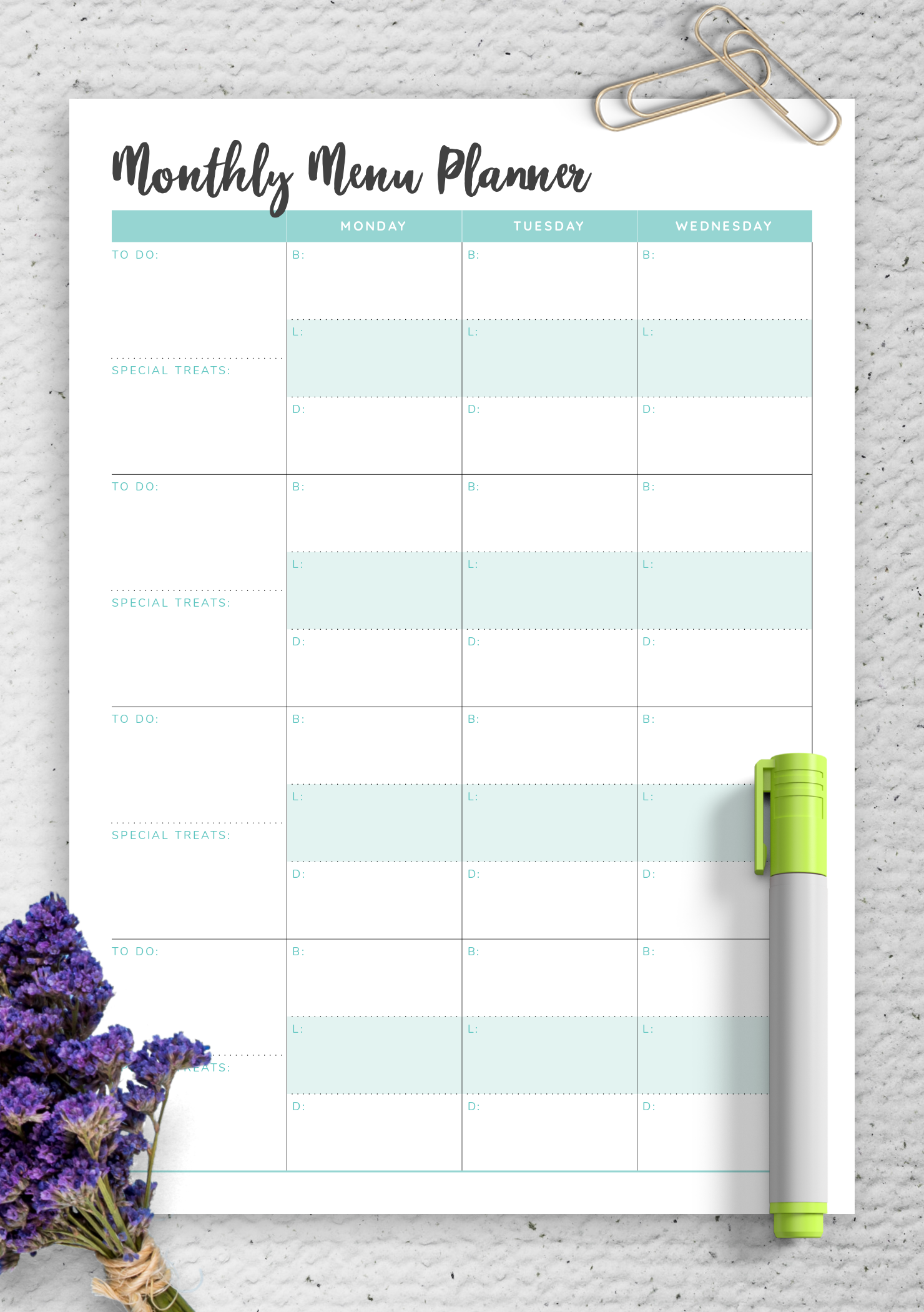 Free Printable Monthly Menu Planner Templates