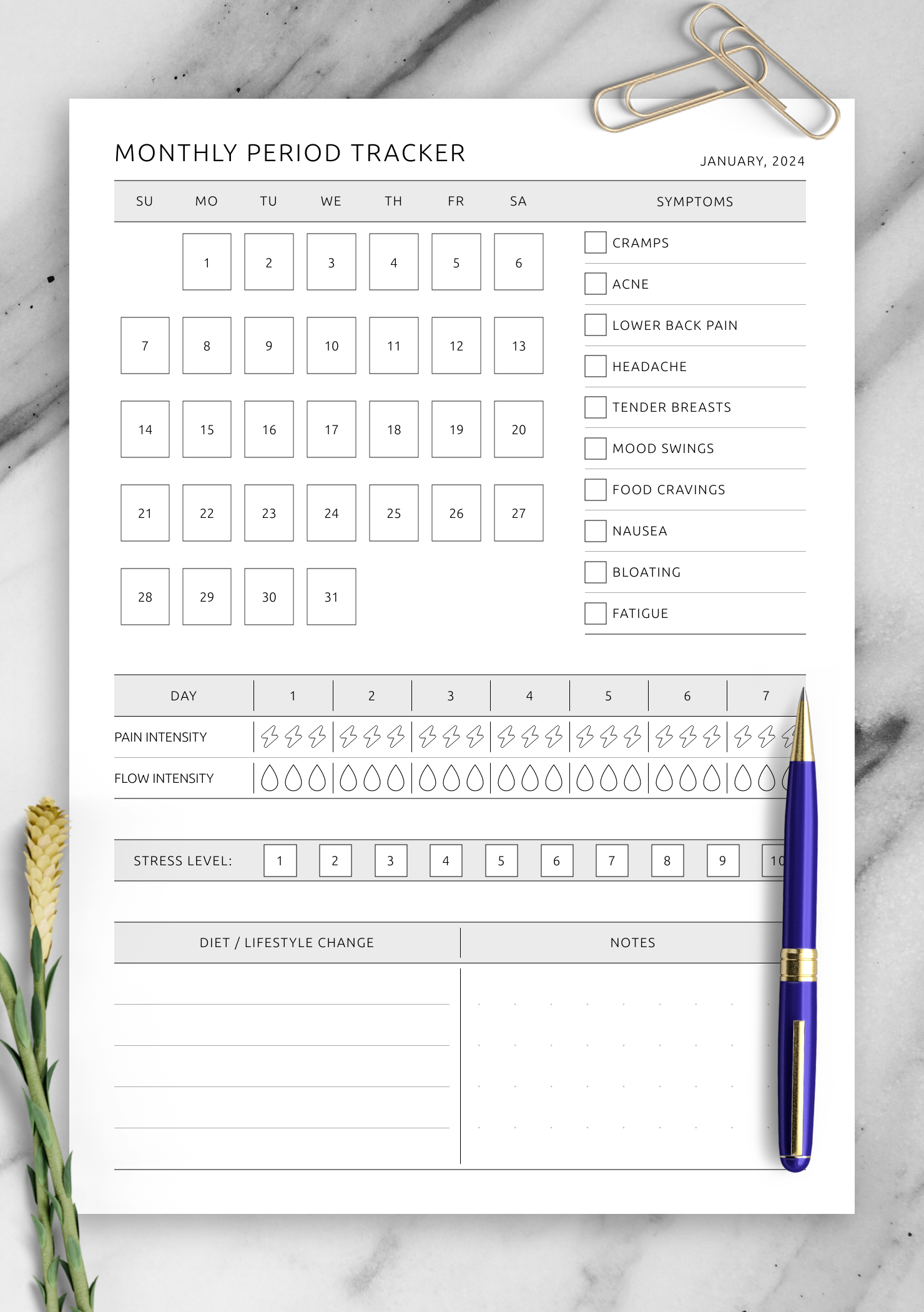 Download Printable Monthly Period Tracker PDF
