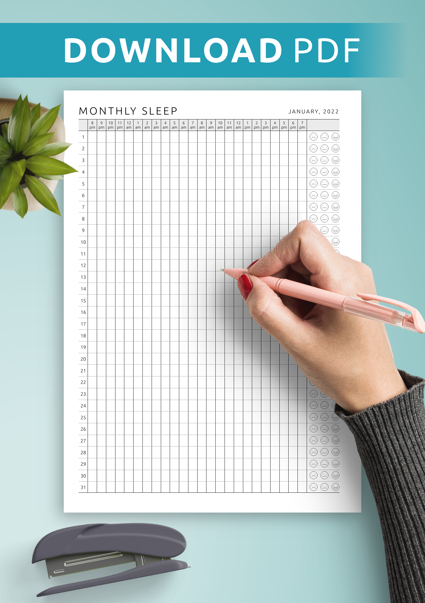 Health Planner A4 Letter Printable And Fillable Sleep Tracker Personal 