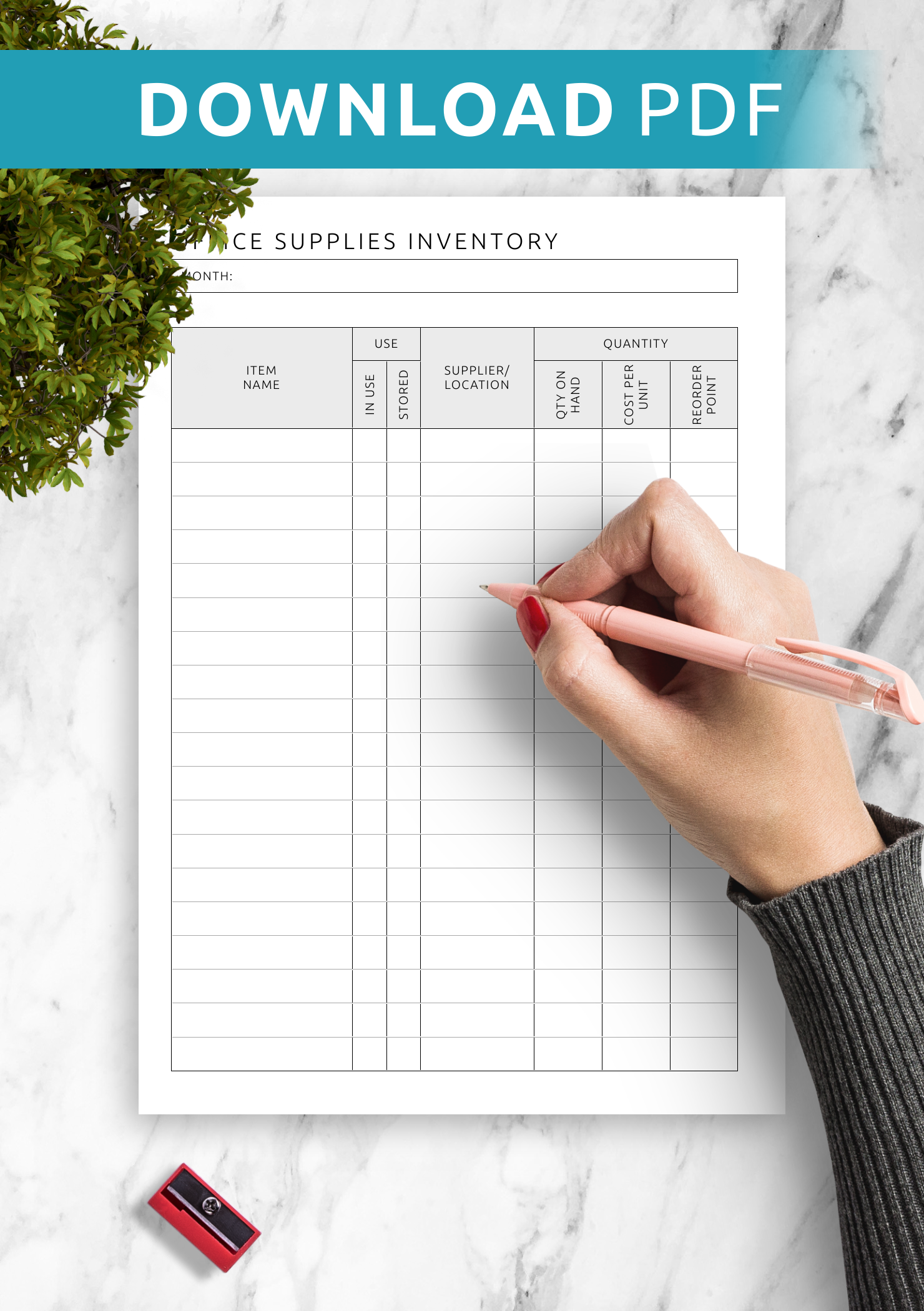 Download Printable Office Supplies Inventory Template PDF