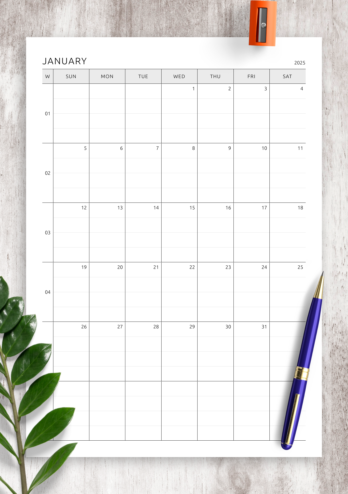 Download Printable One Page Lined Monthly Calendar PDF