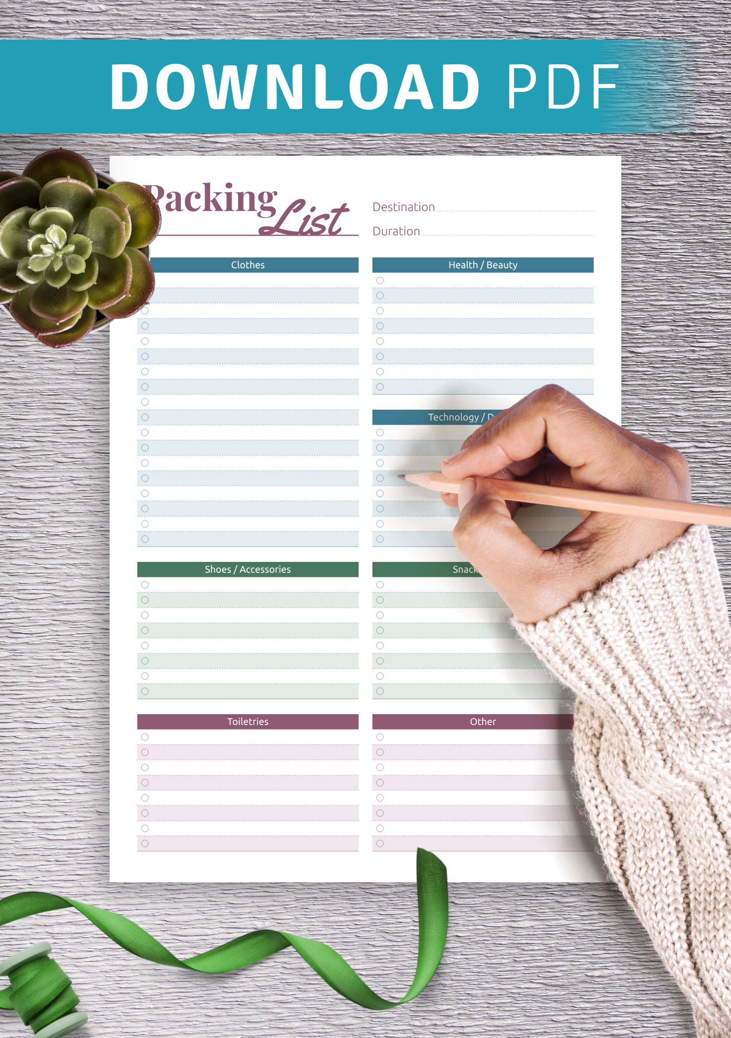 download printable packing list pdf