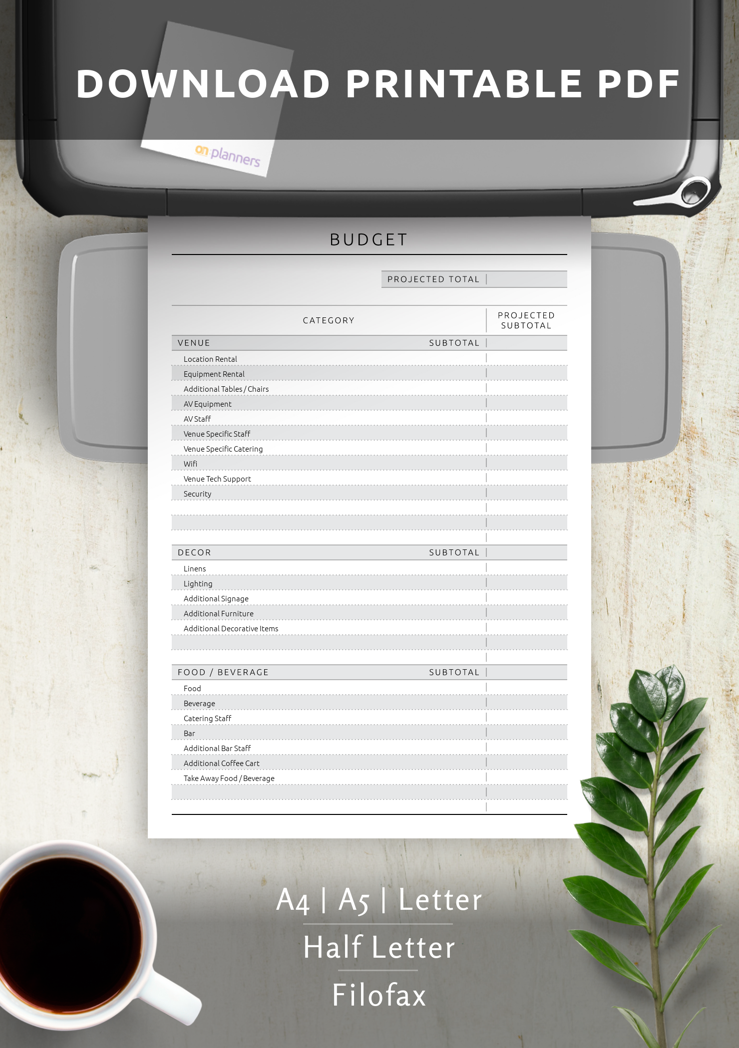 Download Printable Party Budget Template - Original Style PDF
