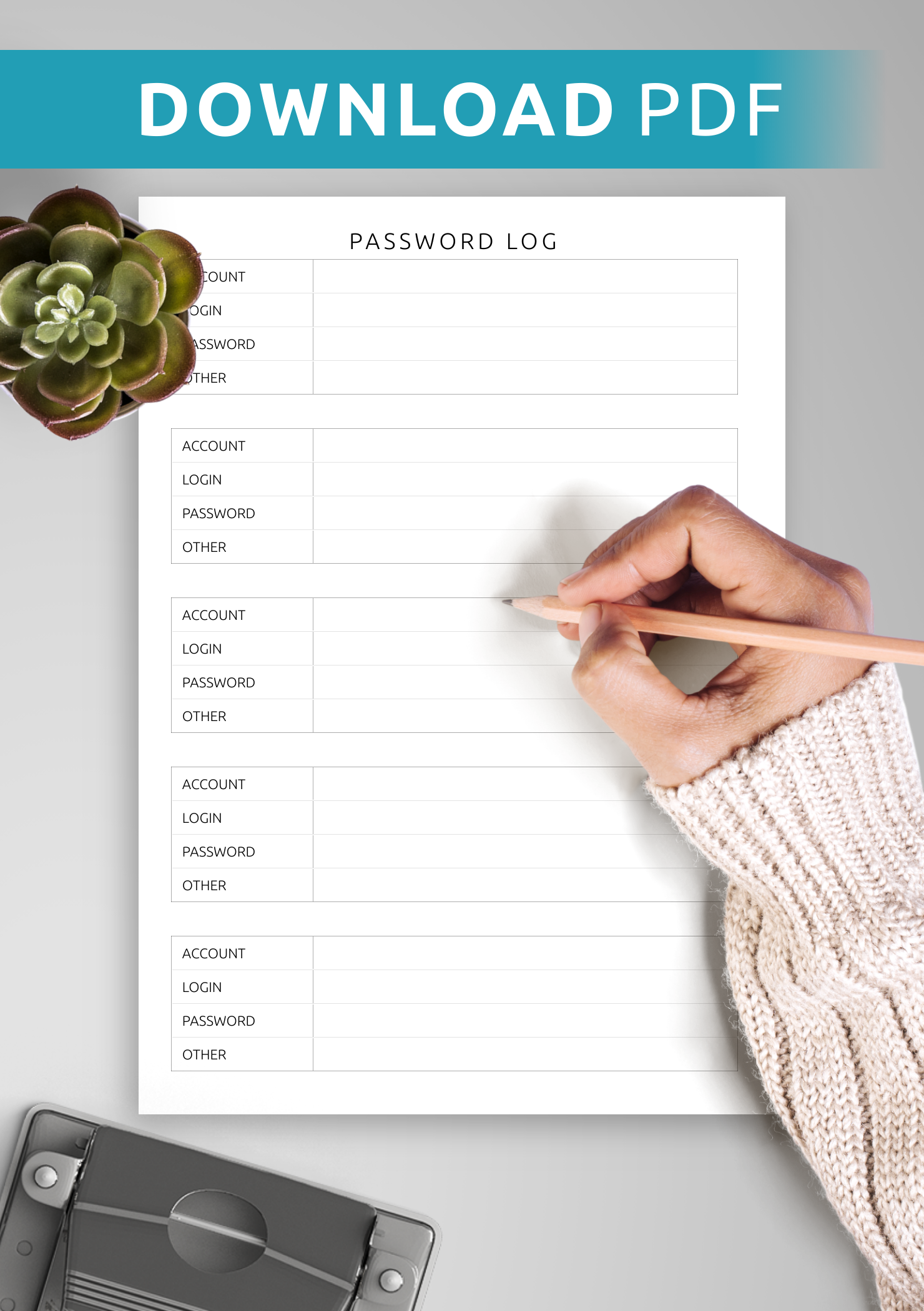 Password Log 2 Layouts Printable, Fillable PDF Password Tracker, Password  List, Password Organiser Instant Download 