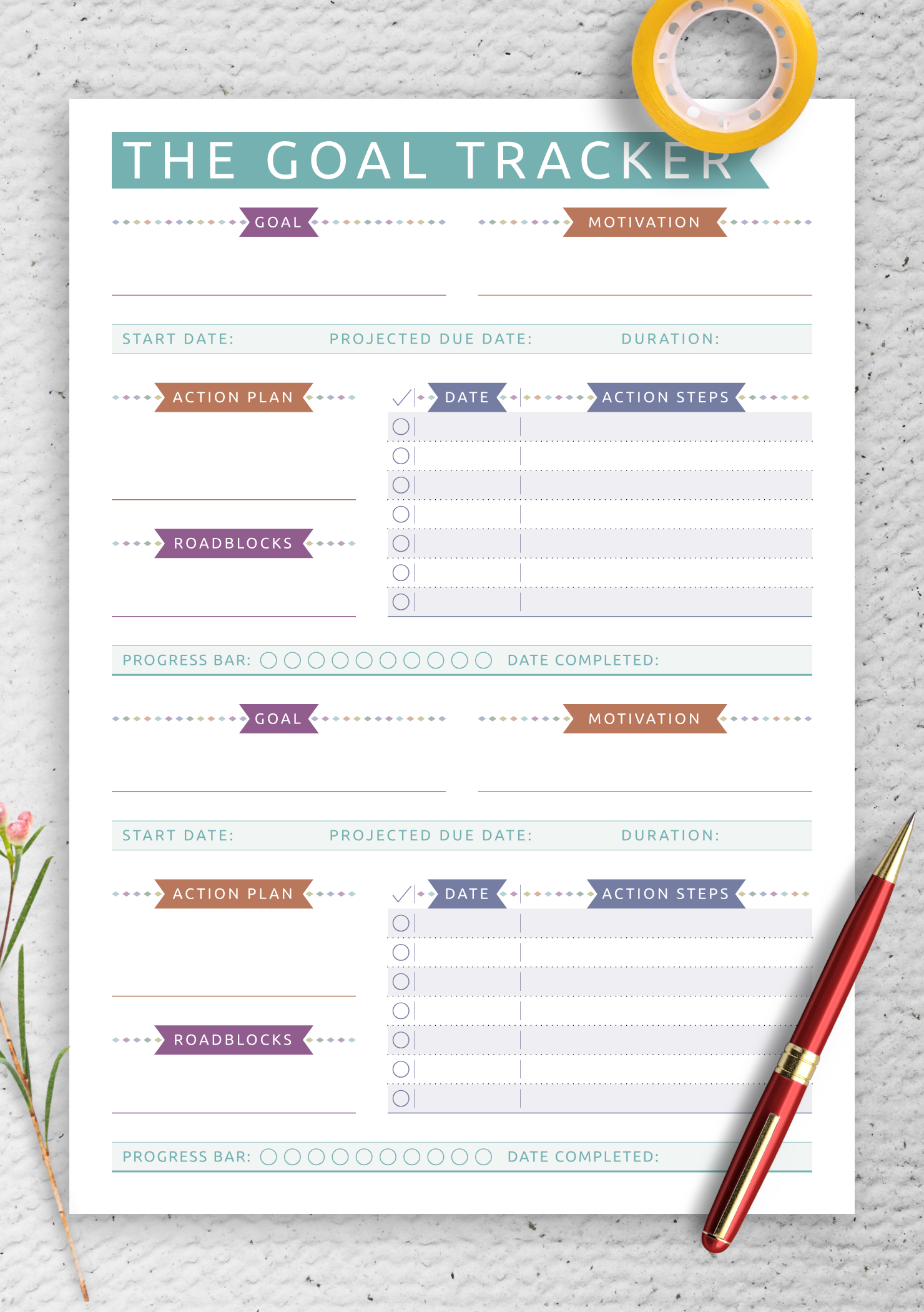 Download Printable Personal Goal Tracker Casual Style PDF