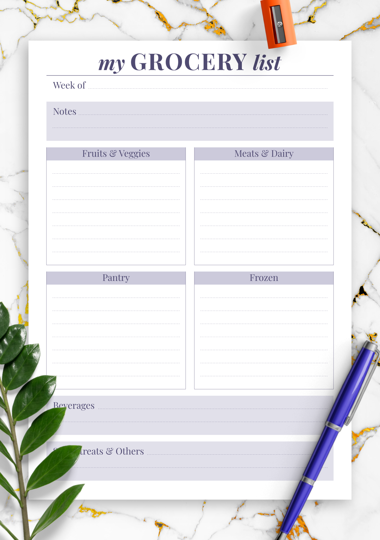 Download Printable Personal Grocery List Pdf