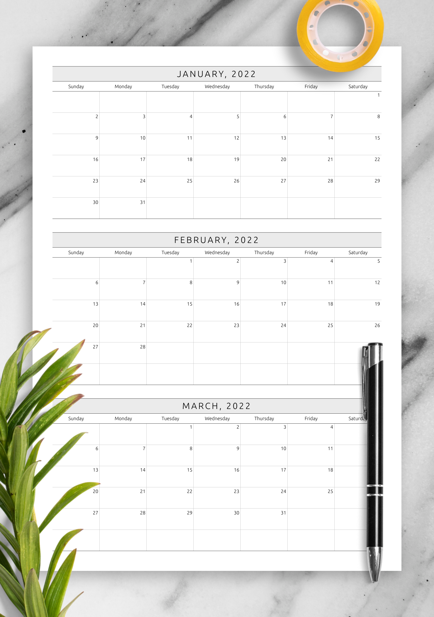 Free Printable Quarterly Calendar 2022 Download Printable Quarterly Calendar Template Pdf