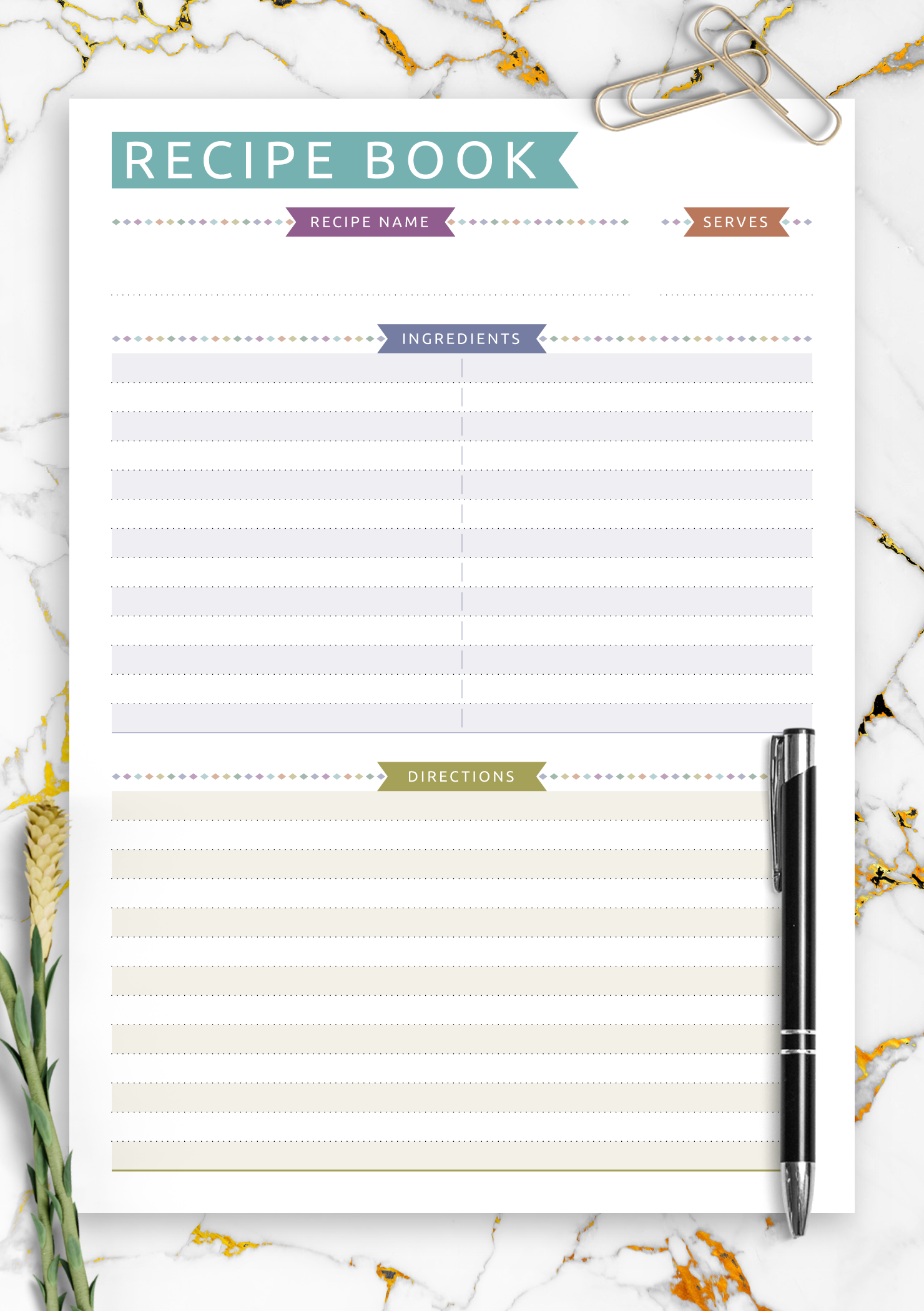 Download Printable Recipe Book Template - Casual Style PDF