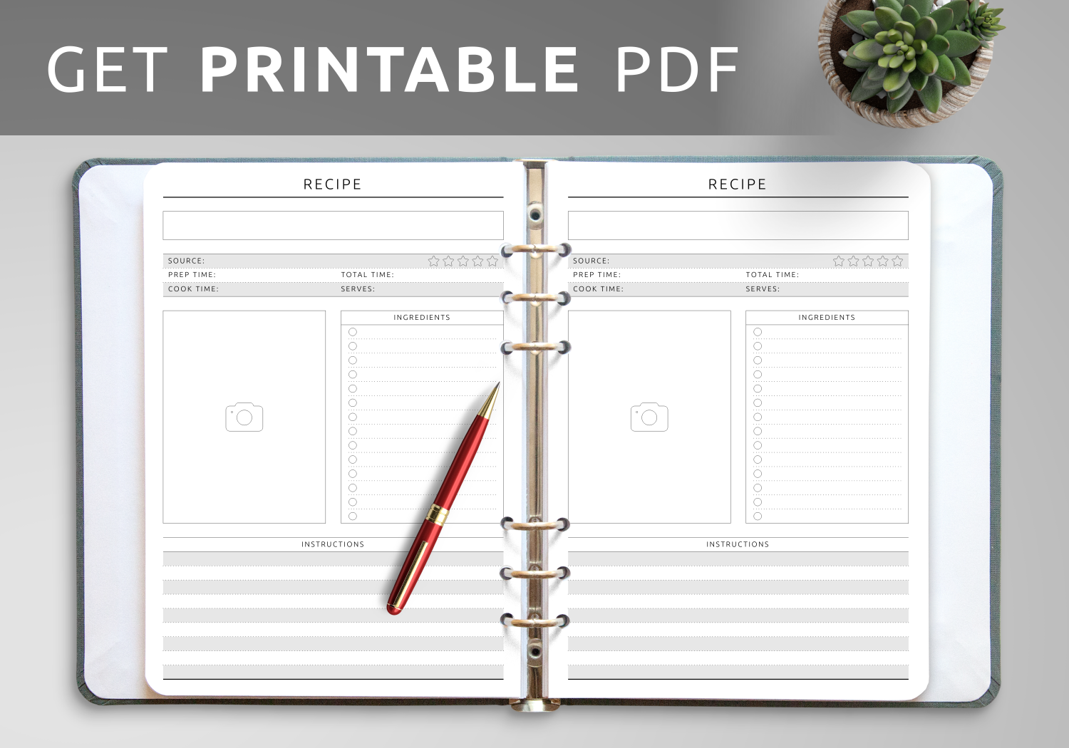 Download Printable Recipe Page Template PDF