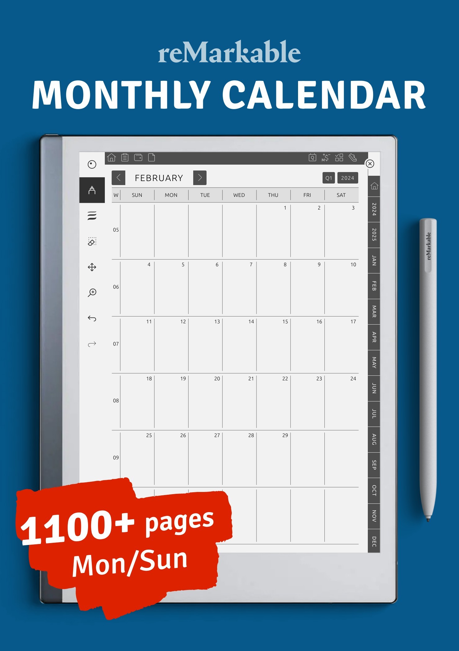 reMarkable Monthly Calendar 2024 2029