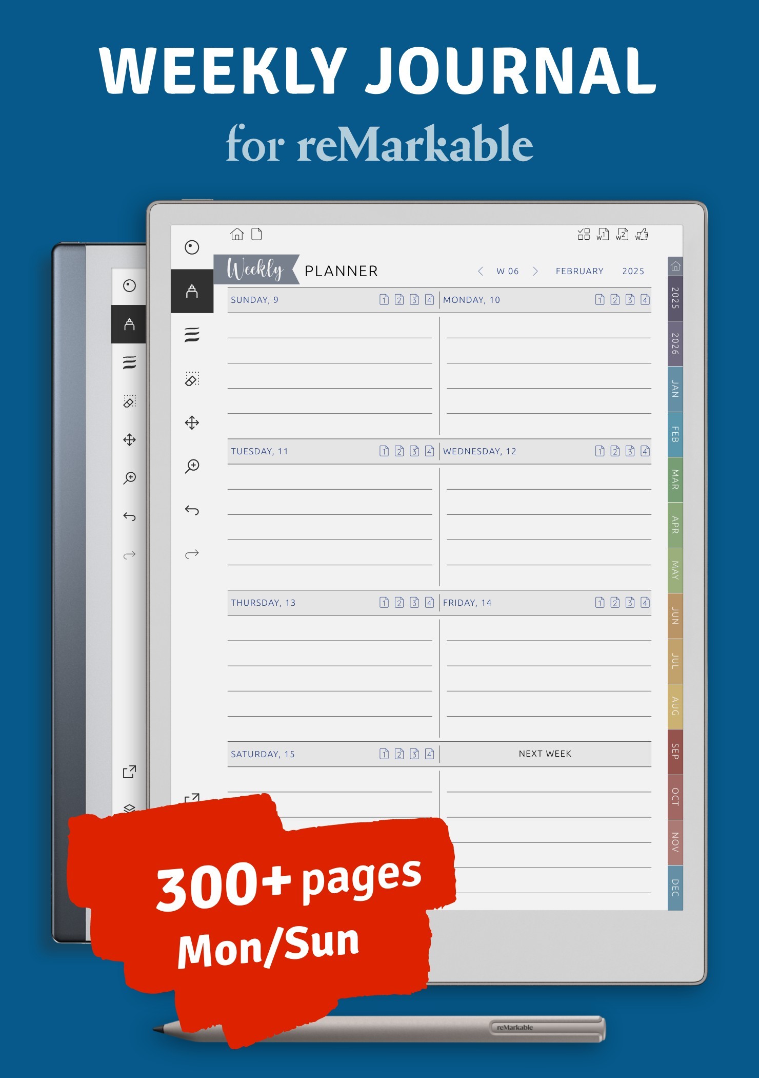 ReMarkable Weekly Journal Customizable Digital Planner