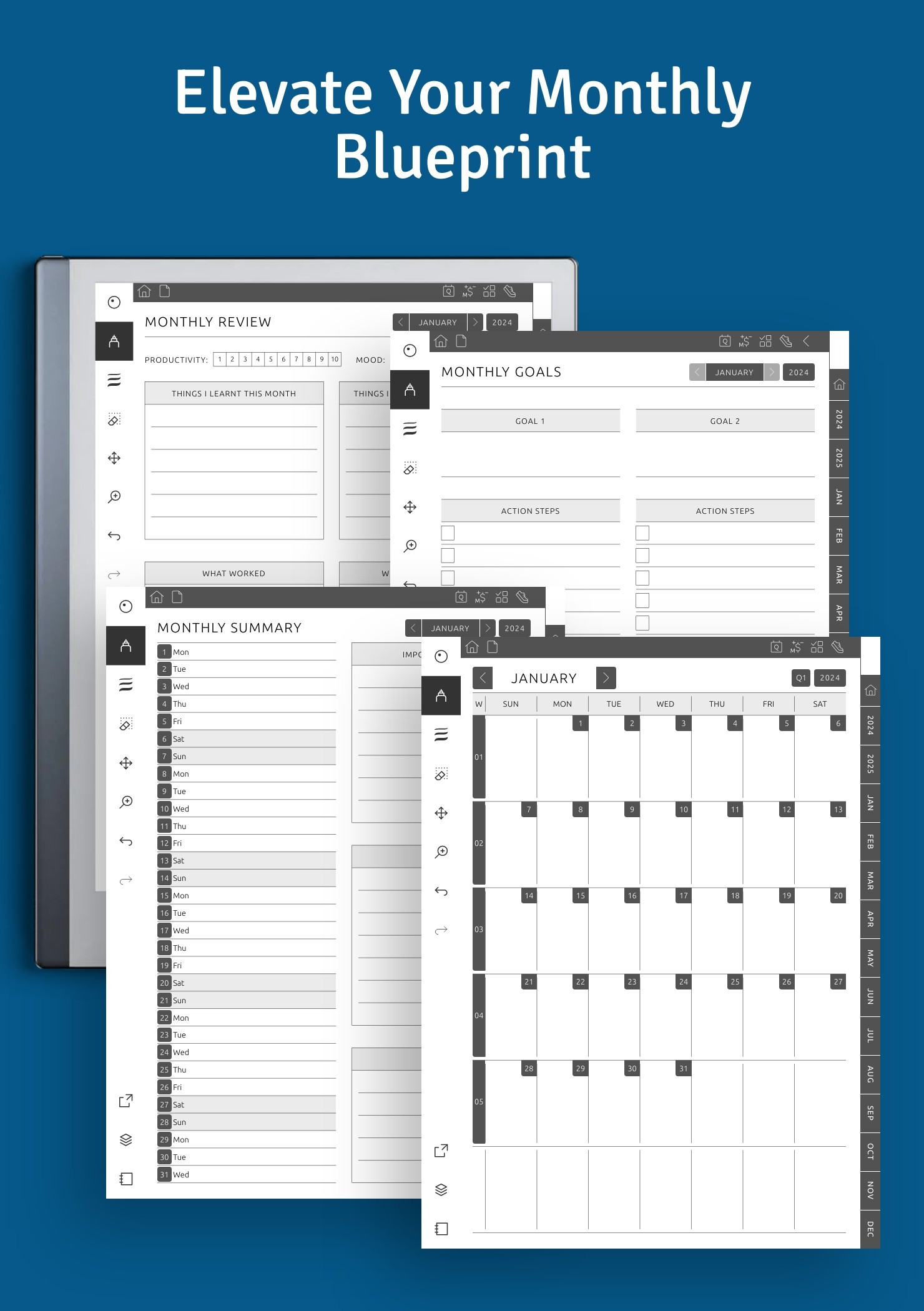 Customizable monthly pages with dozens of templates to select from.