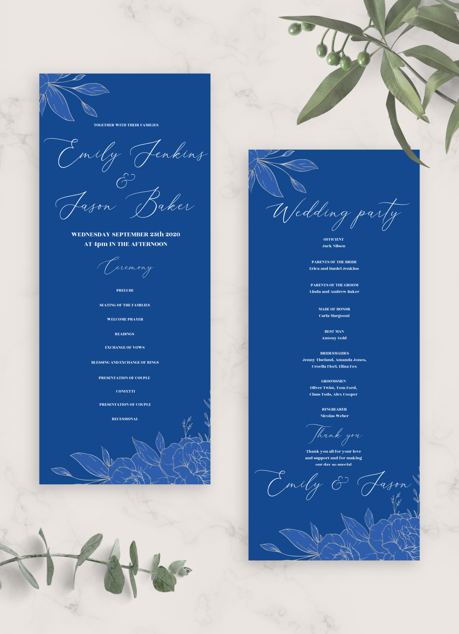 Download Printable Royal Blue and Silver Wedding Invitation Suite PDF