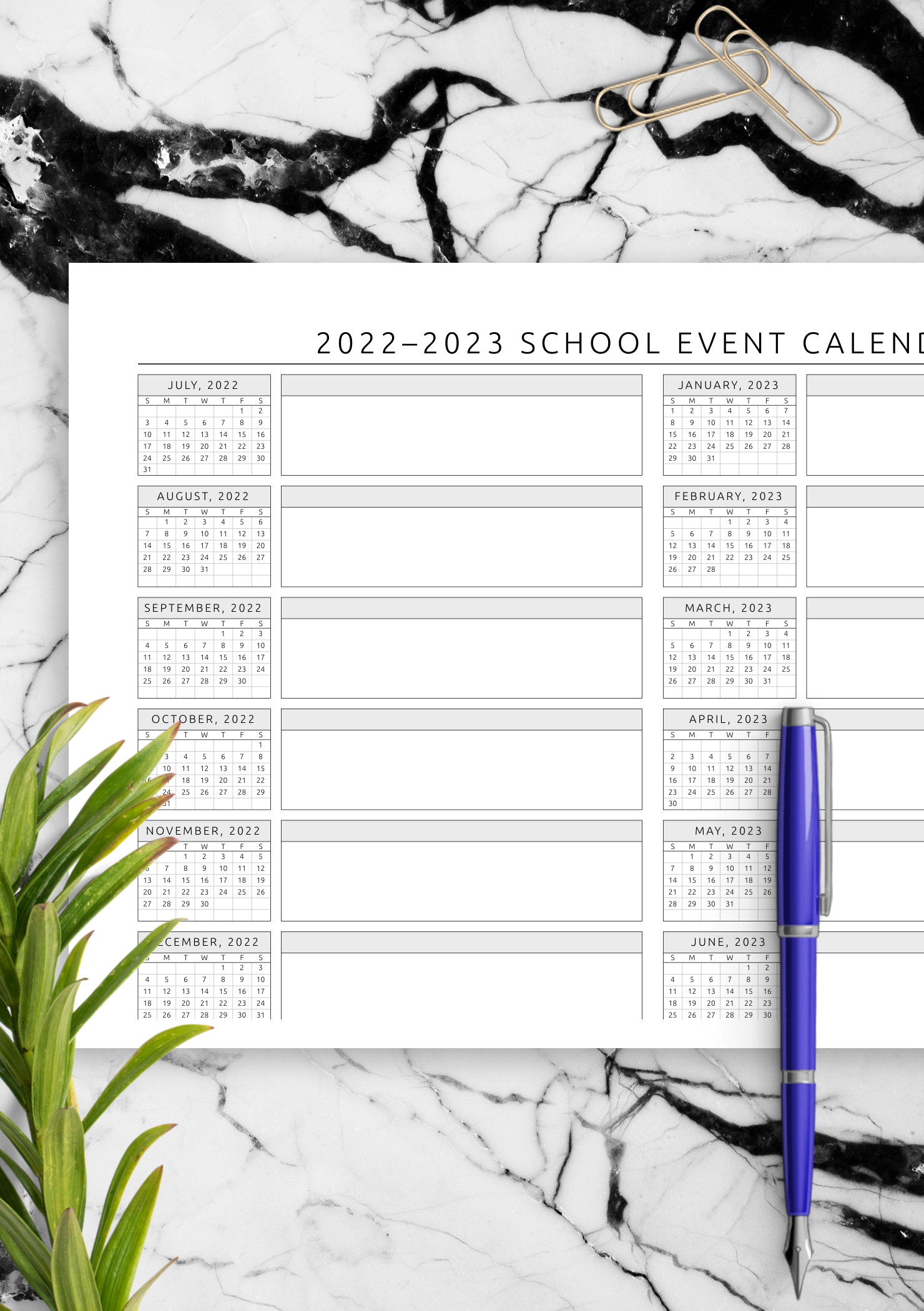 Download Printable School Event Calendar Template PDF