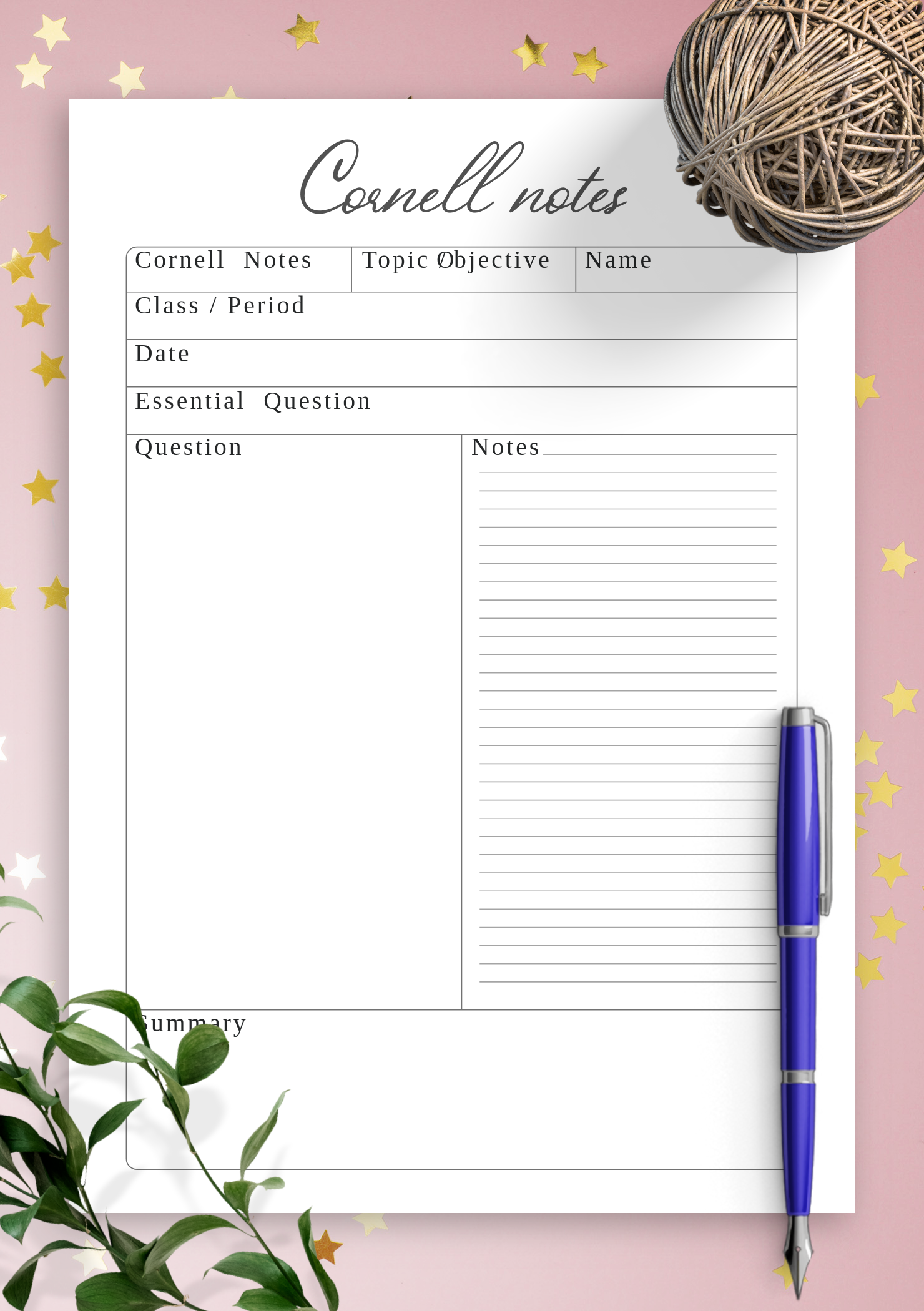 Download Printable Simple Cornell Note Taking Template PDF